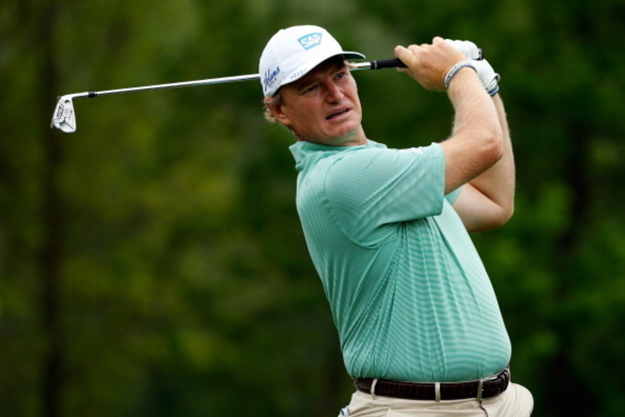 HUMBLE, TX - APRIL 03:  Ernie Els of South Africa watches his tee shot on the ninth hole during round one of the Shell Houston Open at the Golf Club of Houston on April 3, 2014 in Humble, Texas.  (Photo by Scott Halleran/Getty Images)