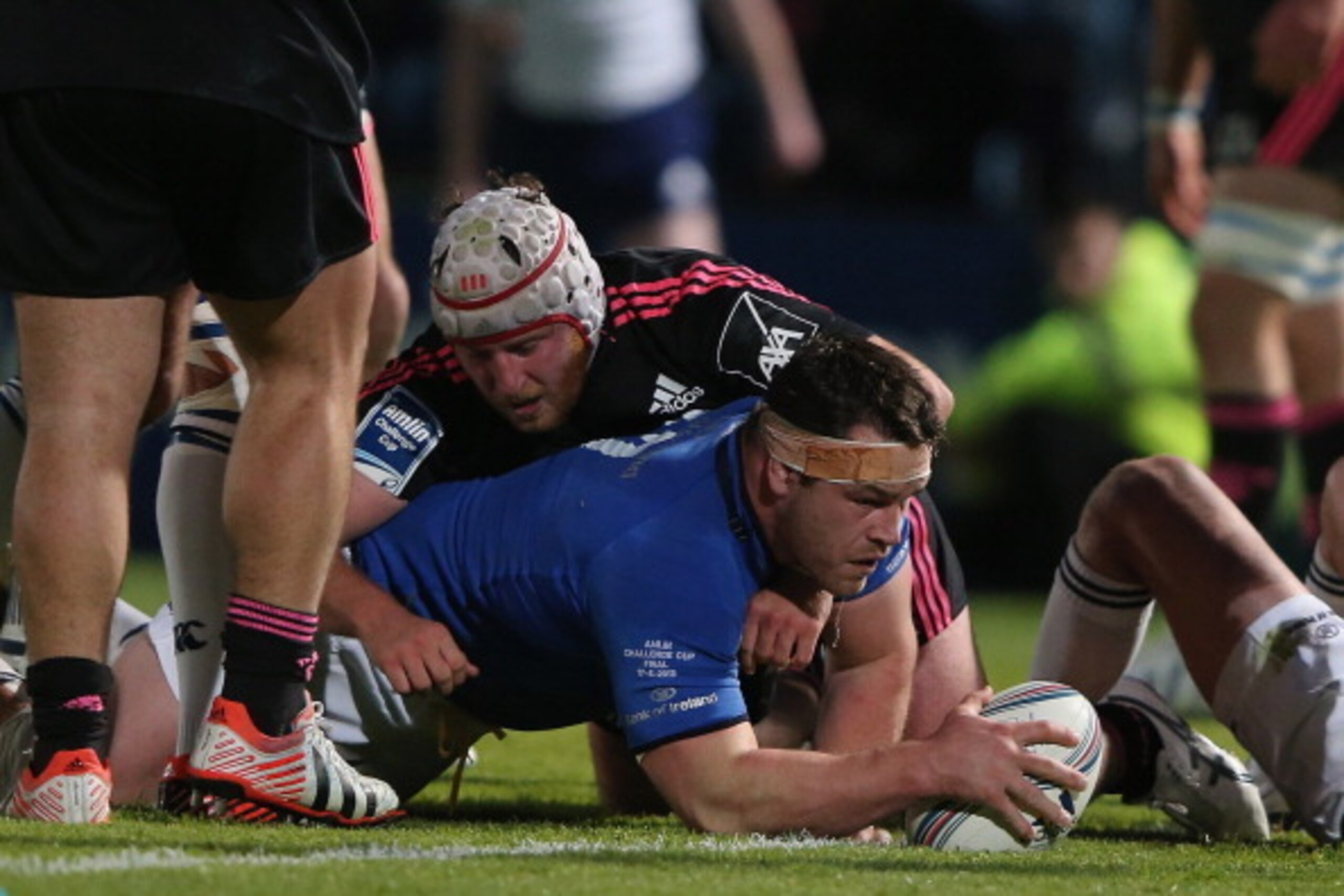 DUBLIN, IRELAND - MAY 17: Cian Healy of Leinster scores a try during the Amlin Challenge Cup Final match between Leinster and Stade Francais Paris at Royal Dublin Society on May 17, 2013 in Dublin, Ireland. (Photo by Ian Walton/Getty Images)