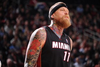 HOUSTON, TX - MARCH 4:  Chris Andersen #11 of the Miami Heat looks on during the game against the Houston Rockets on March 4, 2014 at the Toyota Center in Houston, Texas. NOTE TO USER: User expressly acknowledges and agrees that, by downloading and or usi