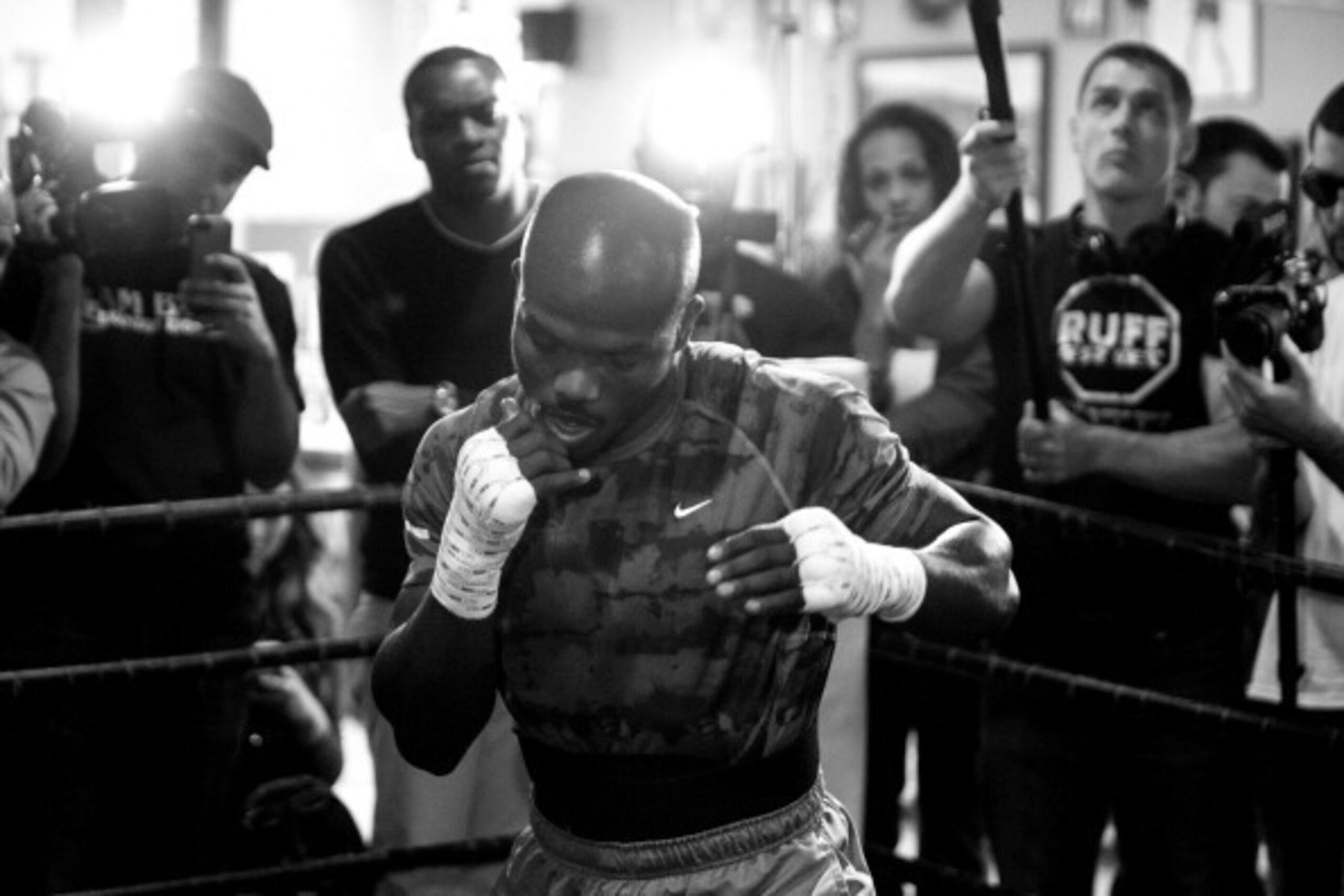 LOS ANGELES, CA - APRIL 3:  Timothy 'Desert Storm' Bradley Jr.  shadow boxes during his media workout at the Fortune Gym on April 3, 2014 in Los Angeles, California. (Photo by Alexis Cuarezma/Getty Images)