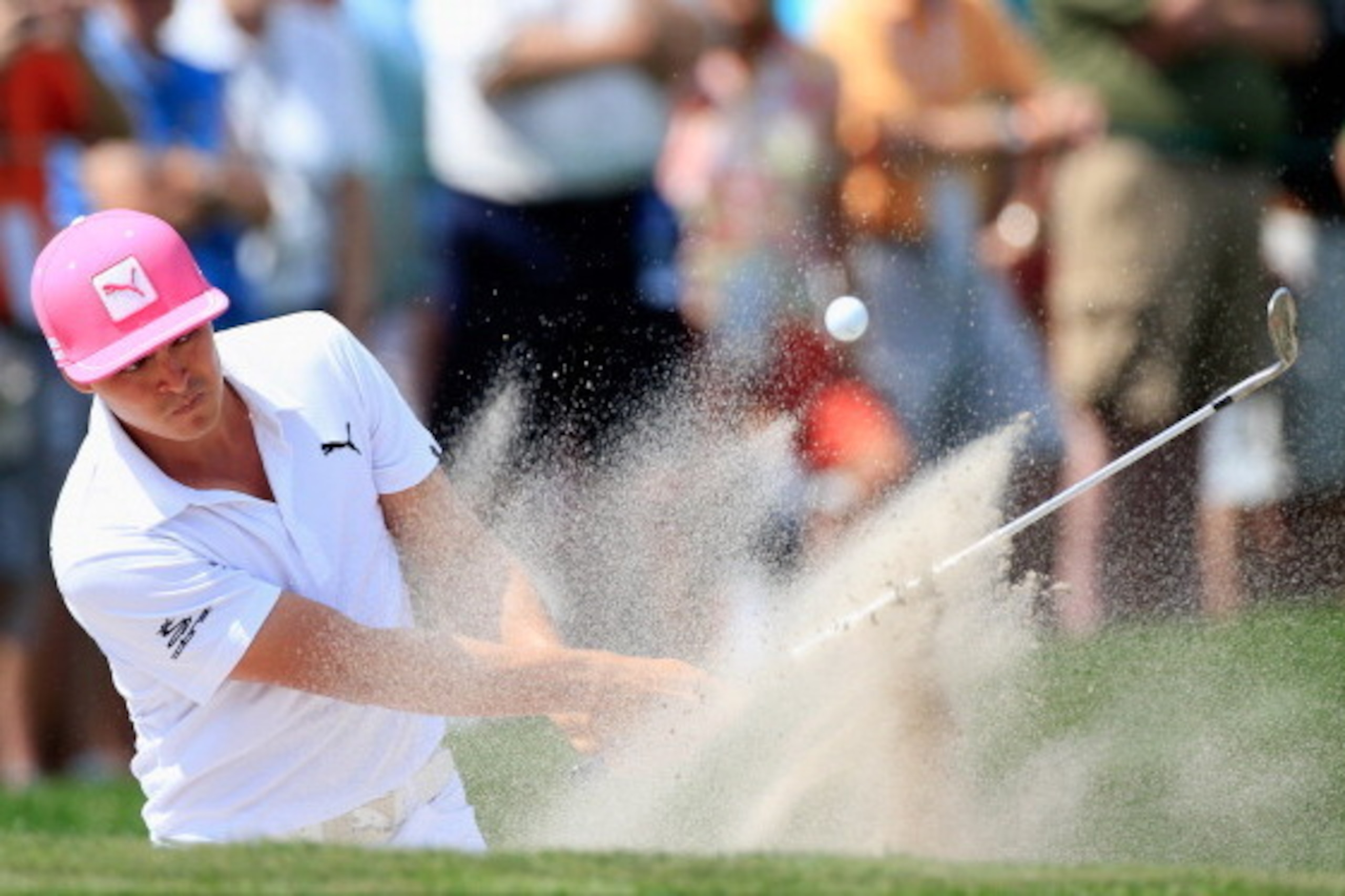 ORLANDO, FL - MARCH 21:  Rickie Fowler of the United States hits his third shot from a bunker on the ninth hole during the second round of the Arnold Palmer Invitational presented by MasterCard at the Bay Hill Club and Lodge on March 21, 2014 in Orlando, 