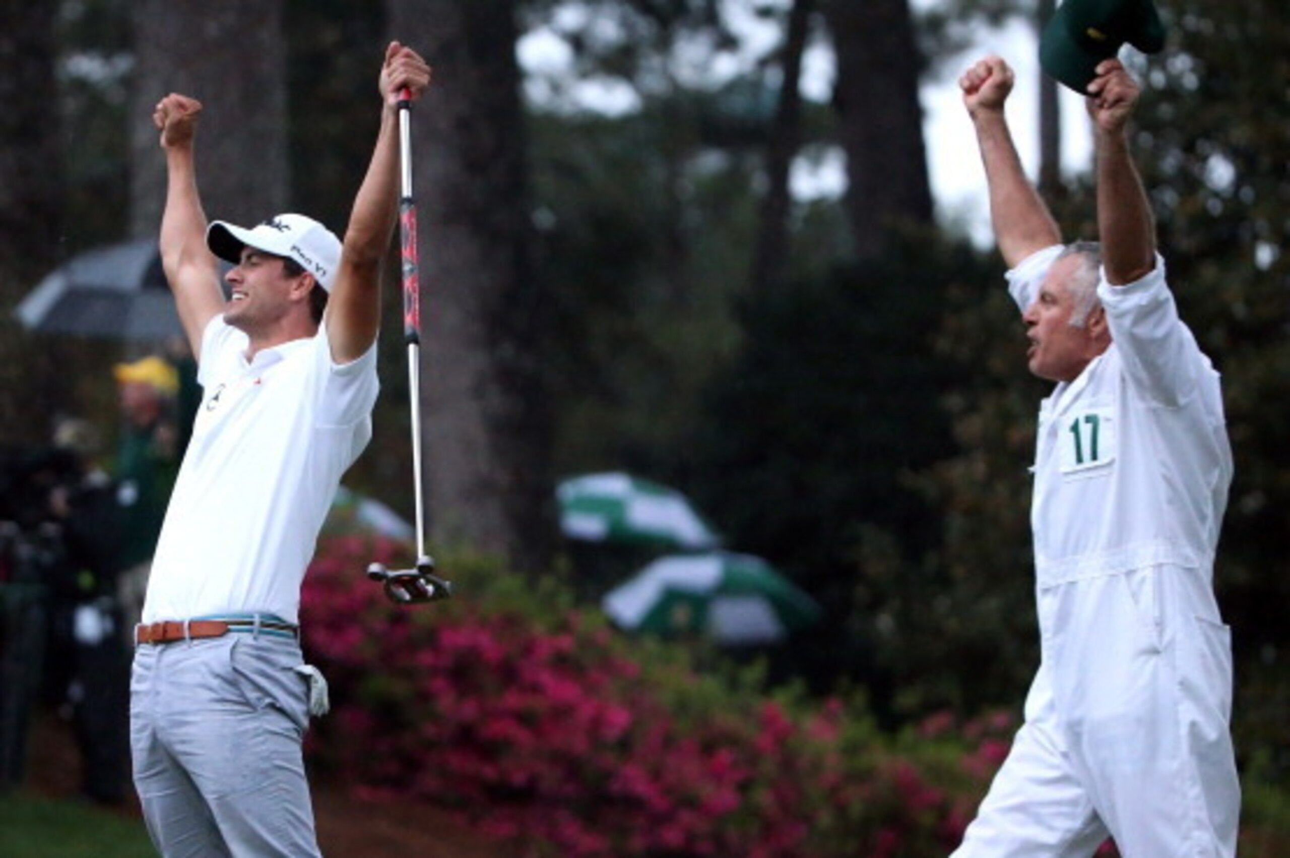 AUGUSTA, GA - APRIL 14:  Adam Scott of Australia celebrates after his birdie putt on the second play off hole which saw him win the Green Jacket during the final round of the 2013 Masters at the Augusta National Golf Club on April 14, 2013 in Augusta, Geo