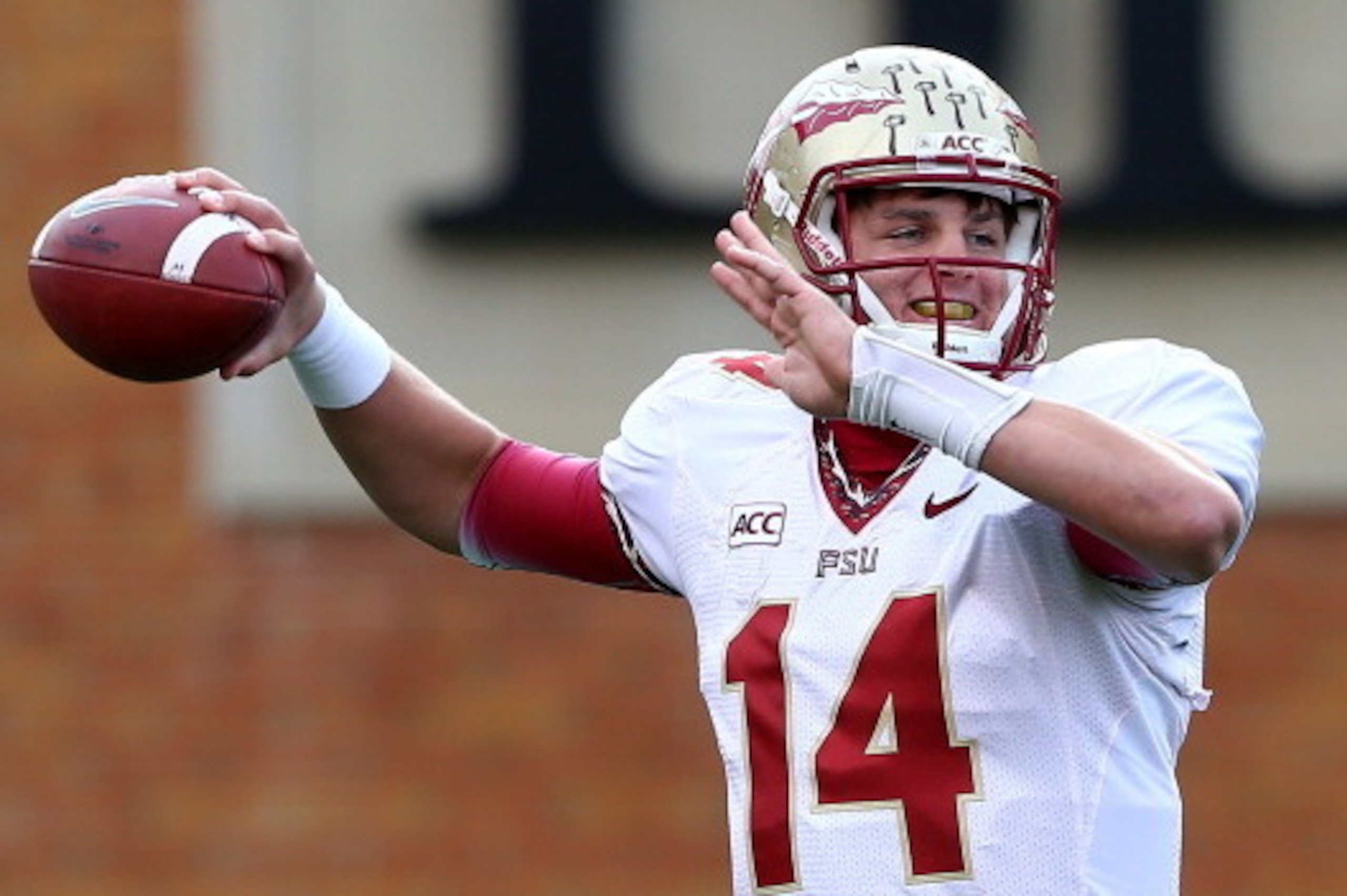WINSTON SALEM, NC - NOVEMBER 09:  Jacob Coker #14 of the Florida State Seminoles during their game at BB&T Field on November 9, 2013 in Winston Salem, North Carolina.  (Photo by Streeter Lecka/Getty Images)