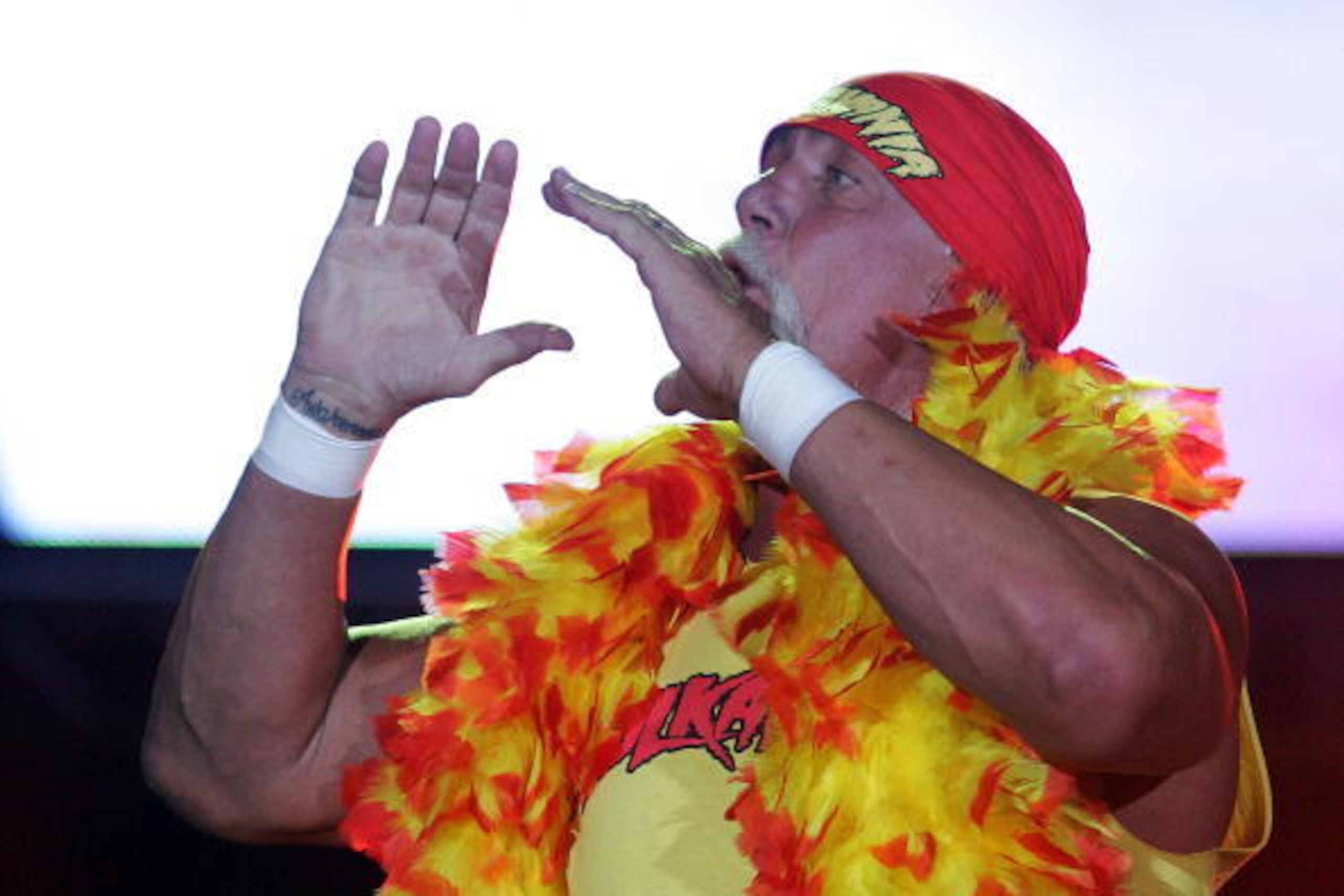 PERTH, AUSTRALIA - NOVEMBER 24: Hulk Hogan enters the stage prior to his bout against Ric Flair during the Hulkamania Tour at the Burswood Dome on November 24, 2009 in Perth, Australia. (Photo by Paul Kane/Getty Images) PERTH, AUSTRALIA - NOVEMBER 24: Hulk Hogan enters the stage prior to his bout against Ric Flair during the Hulkamania Tour at the Burswood Dome on November 24, 2009 in Perth, Australia. (Photo by Paul Kane/Getty Images)