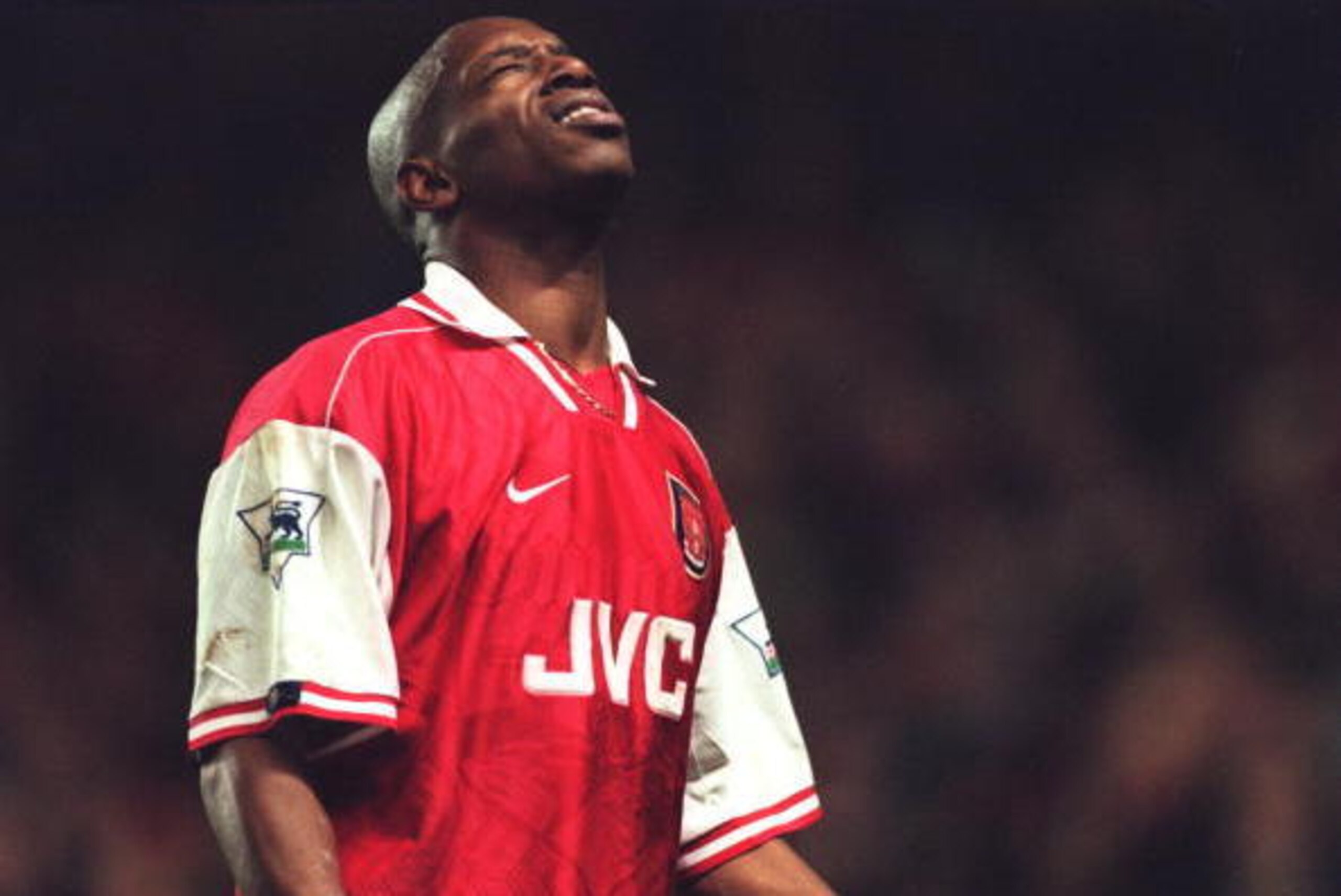 8 Dec 1996: Ian Wright of Arsenal grimaces after going close, during the FA Carling Premier league match against Derby County at Highbury in London. The match ended in a 2-2 draw. Mandatory Credit: Ben Radford/ALLSPORT 8 Dec 1996: Ian Wright of Arsenal grimaces after going close, during the FA Carling Premier league match against Derby County at Highbury in London. The match ended in a 2-2 draw. Mandatory Credit: Ben Radford/ALLSPORT