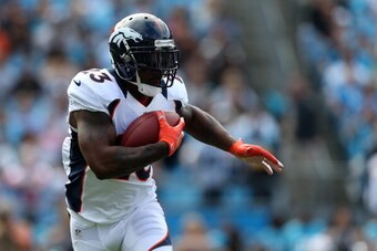 CHARLOTTE, NC - NOVEMBER 11:  Willis McGahee #23 of the Denver Broncos during their game at Bank of America Stadium on November 11, 2012 in Charlotte, North Carolina.  (Photo by Streeter Lecka/Getty Images)