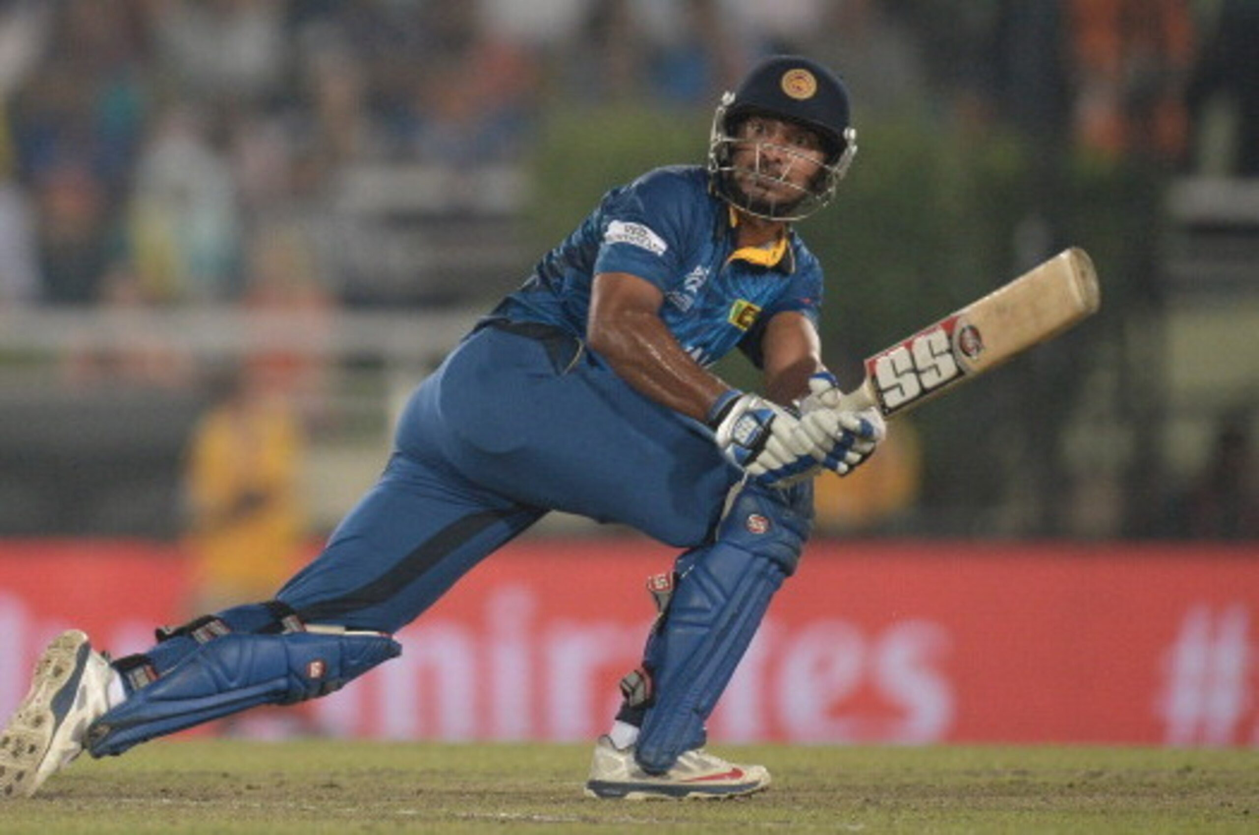 DHAKA, BANGLADESH - APRIL 06:  Kumar Sangakkara of Sri Lanka bats during the ICC World Twenty20 Bangladesh 2014 Final between India and Sri Lanka at Sher-e-Bangla Mirpur Stadium on April 6, 2014 in Dhaka, Bangladesh.  (Photo by Gareth Copley/Getty Images)