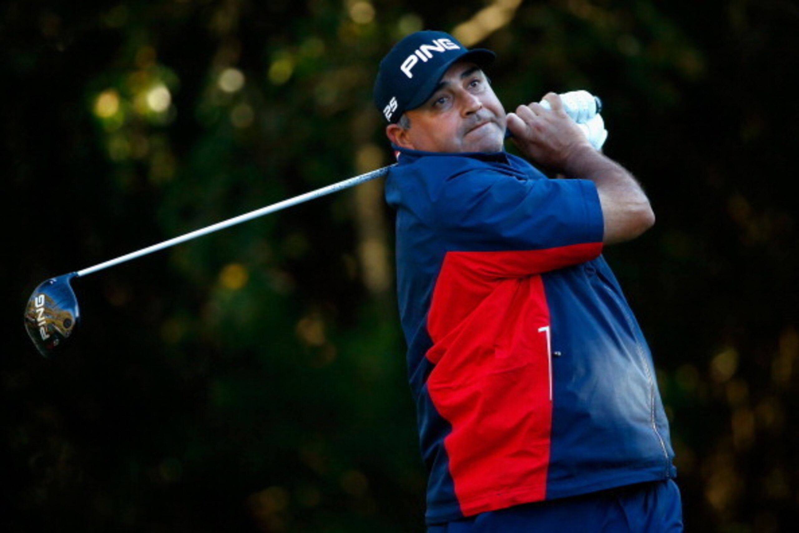 PALM HARBOR, FL - MARCH 13: Angel Cabrera hits a tee shot on the 11th hole during the first round of the Valspar Championship at Innisbrook Resort and Golf Club on March 13, 2014 in Palm Harbor, Florida.  (Photo by Sam Greenwood/Getty Images)