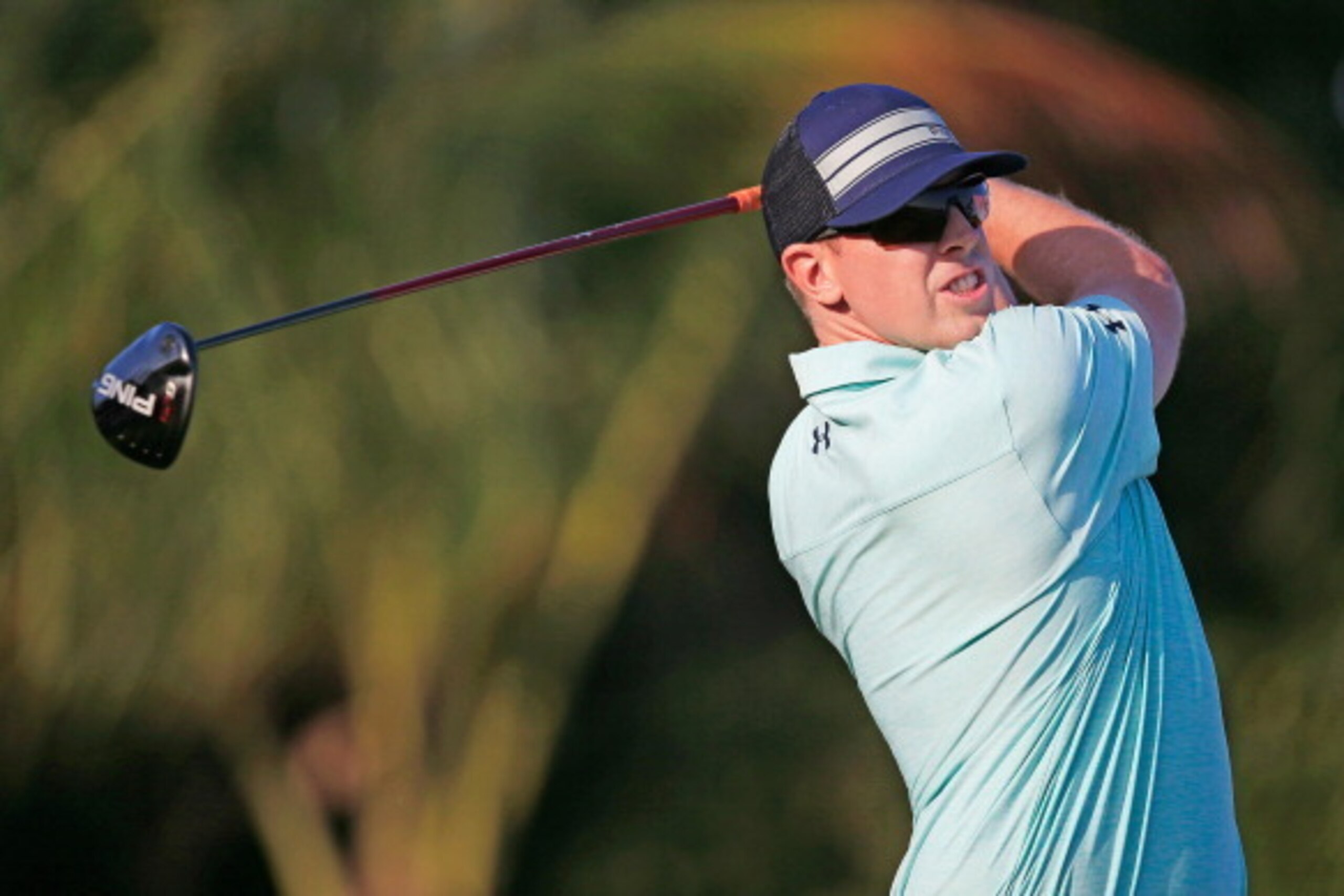 DORAL, FL - MARCH 08:  Hunter Mahan watches his tee shot on the 18th hole during the third round of the World Golf Championships-Cadillac Championship at Trump National Doral on March 8, 2014 in Doral, Florida.  (Photo by Jamie Squire/Getty Images)