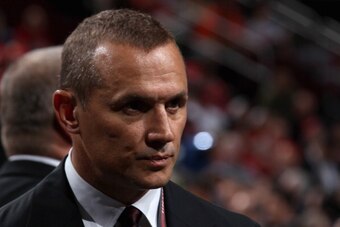 NEWARK, NJ - JUNE 30:  Vice President & General Manager, Alternate Governor Steve Yzerman of the Tampa Bay Lightning looks on during the 2013 NHL Draft at the Prudential Center on June 30, 2013 in Newark, New Jersey.  (Photo by Bruce Bennett/Getty Images)