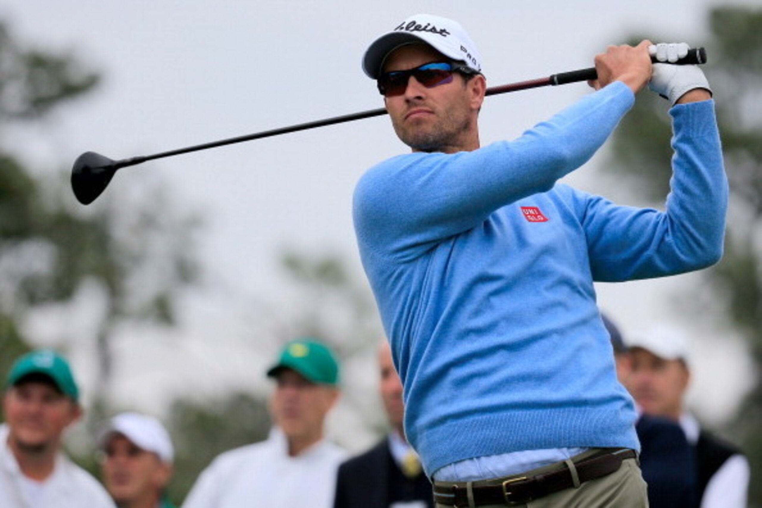 AUGUSTA, GA - APRIL 06:  Adam Scott of Australia, the 2013 Masters winner, follows his drive on the first hole while playing a practice round during the 2014 Masters Tournament preview at Augusta National Golf Club on April 6, 2014 in Augusta, Georgia.  (
