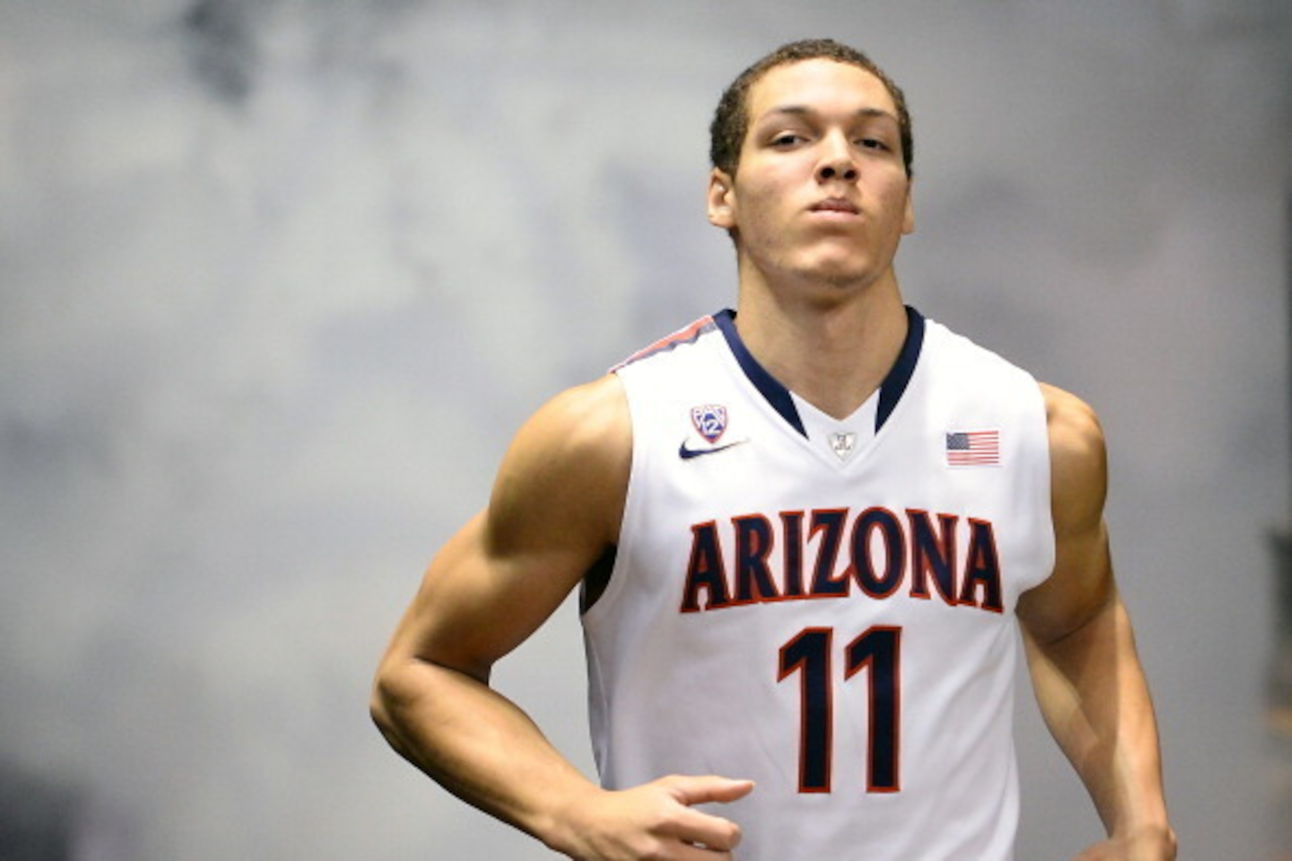 LAS VEGAS, NV - MARCH 15:  Aaron Gordon #11 of the Arizona Wildcats is introduced before the championship game of the Pac-12 Basketball Tournament against the UCLA Bruins at the MGM Grand Garden Arena on March 15, 2014 in Las Vegas, Nevada. UCLA won 75-71