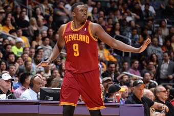 LOS ANGELES, CA - JANUARY 14:  Luol Deng #9 of the Cleveland Cavaliers runs up the court against the Los Angeles Lakers at Staples Center on January 14, 2014 in Los Angeles, California. NOTE TO USER: User expressly acknowledges and agrees that, by downloa