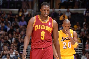 LOS ANGELES, CA - JANUARY 14:  Luol Deng #9 of the Cleveland Cavaliers walks up court against the Los Angeles Lakers at Staples Center on January 14, 2014 in Los Angeles, California. NOTE TO USER: User expressly acknowledges and agrees that, by downloadin