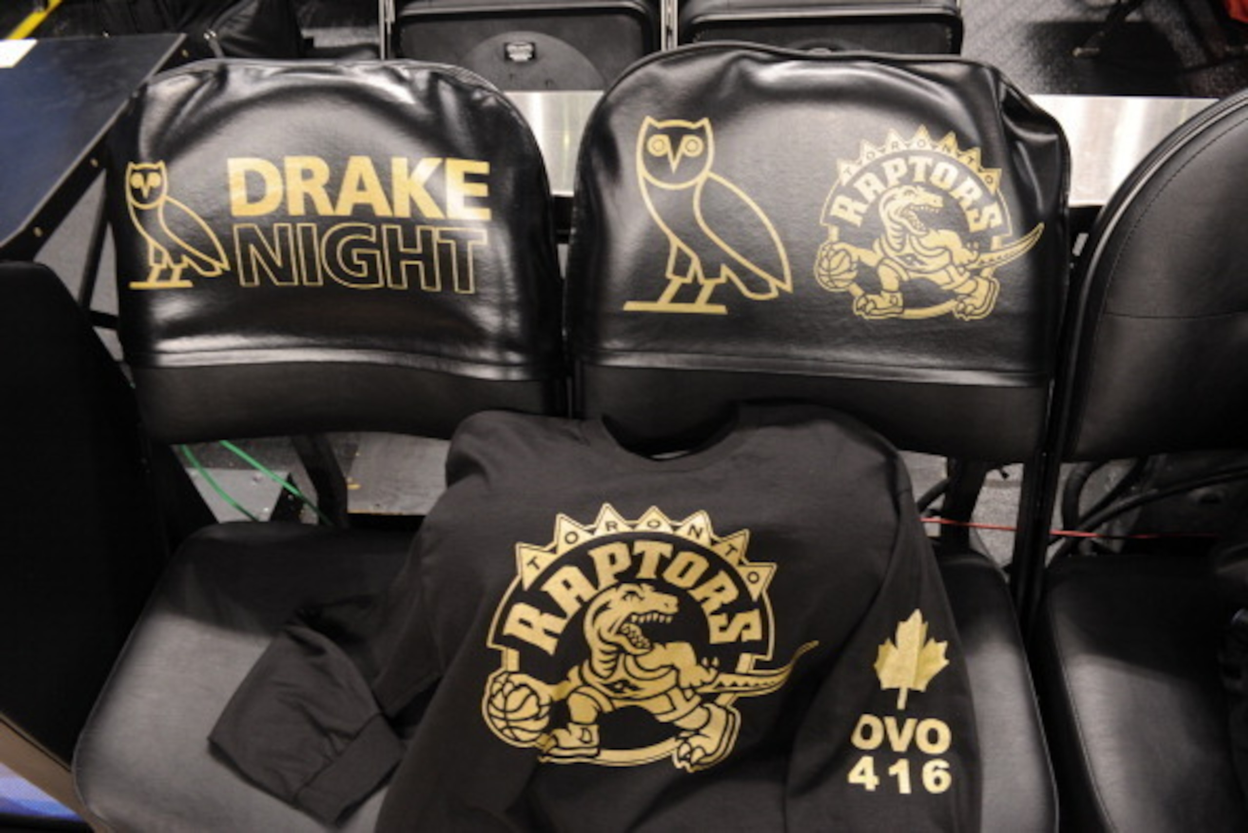 TORONTO, CANADA - January 11: Here are tee-shirts to celebrate Hip Hop Artist Drake on his promotional night where the Brooklyn Nets took on the Toronto Raptors during the game on January 11, 2014 at the Air Canada Centre in Toronto, Ontario, Canada.  NOT