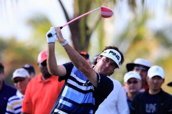 DORAL, FL - MARCH 09:  Bubba Watson watches his tee shot on the 17th hole during the final round of the World Golf Championships-Cadillac Championship at Trump National Doral on March 9, 2014 in Doral, Florida.  (Photo by Jamie Squire/Getty Images)