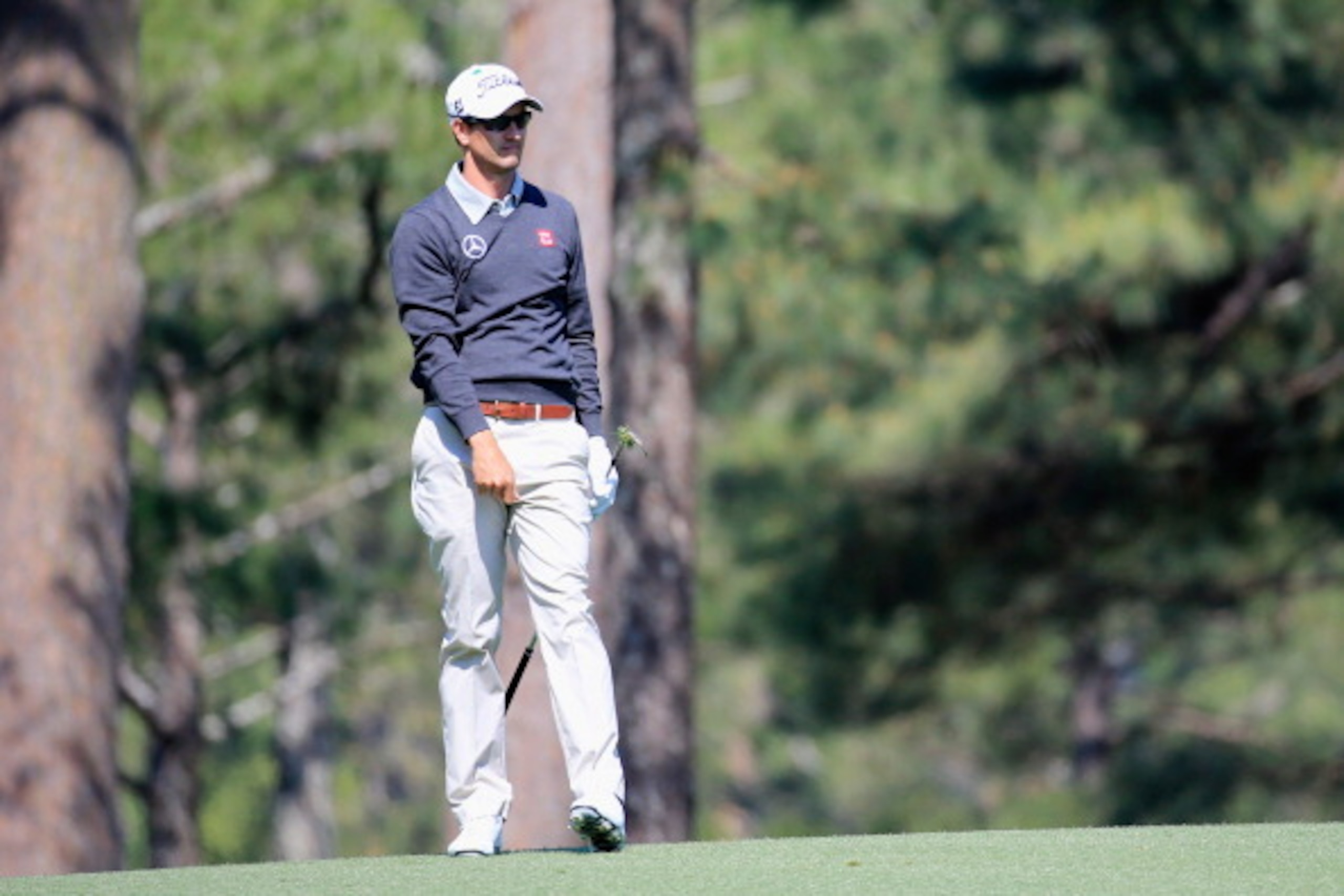 AUGUSTA, GA - APRIL 09:  Adam Scott of Australia watches his shot during a practice round prior to the start of the 2014 Masters Tournament at Augusta National Golf Club on April 9, 2014 in Augusta, Georgia.  (Photo by Rob Carr/Getty Images)