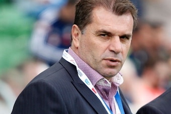 MELBOURNE, AUSTRALIA - DECEMBER 28:  National coach Ange Postecoglou looks on during the round 12 A-League match between Melbourne Victory and the Western Sydney Wanderers at AAMI Park on December 28, 2013 in Melbourne, Australia.  (Photo by Darrian Trayn
