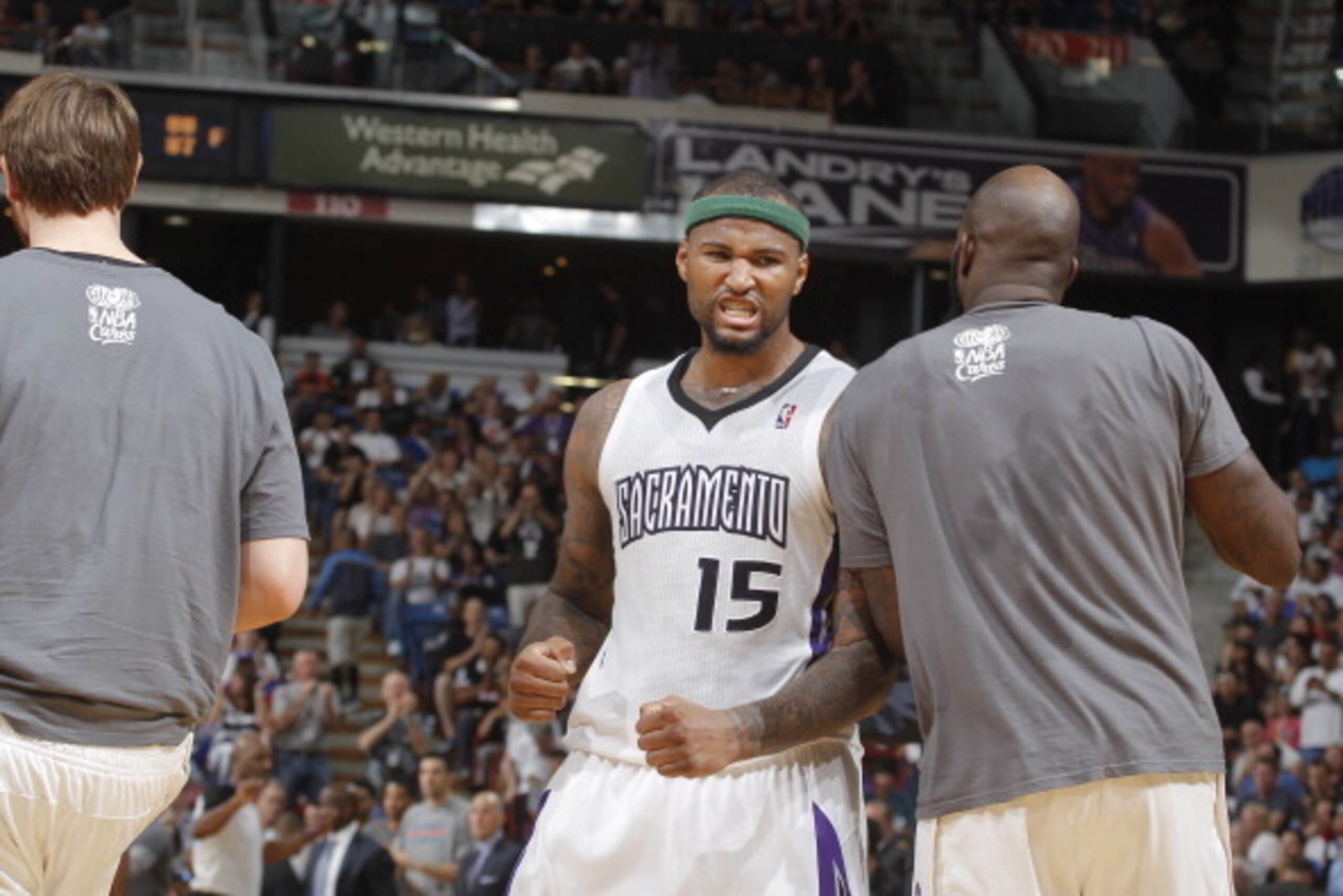 SACRAMENTO, CA - APRIL 8:  DeMarcus Cousins #15 of the Sacramento Kings reacts after the play against the Oklahoma City Thunder at Sleep Train Arena on April 8, 2014 in Sacramento, California. NOTE TO USER: User expressly acknowledges and agrees that, by 