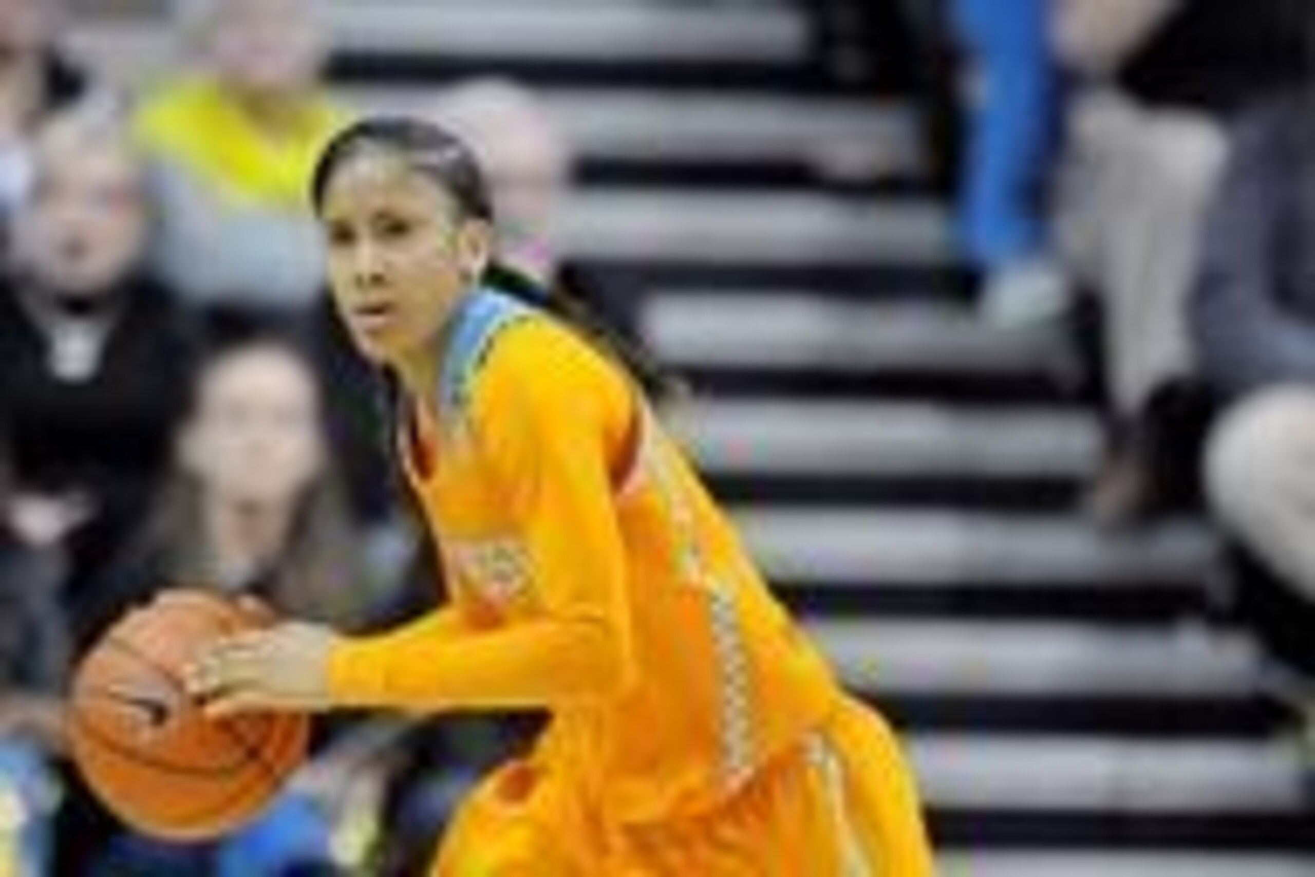 Jan 12, 2014; Nashville, TN, USA; Tennessee Lady Volunteers guard Meighan Simmons (10) controls the ball against the Vanderbilt Commodores during the second half at Memorial Gym. Vanderbilt won 74-63. Mandatory Credit: Jim Brown-USA TODAY Sports