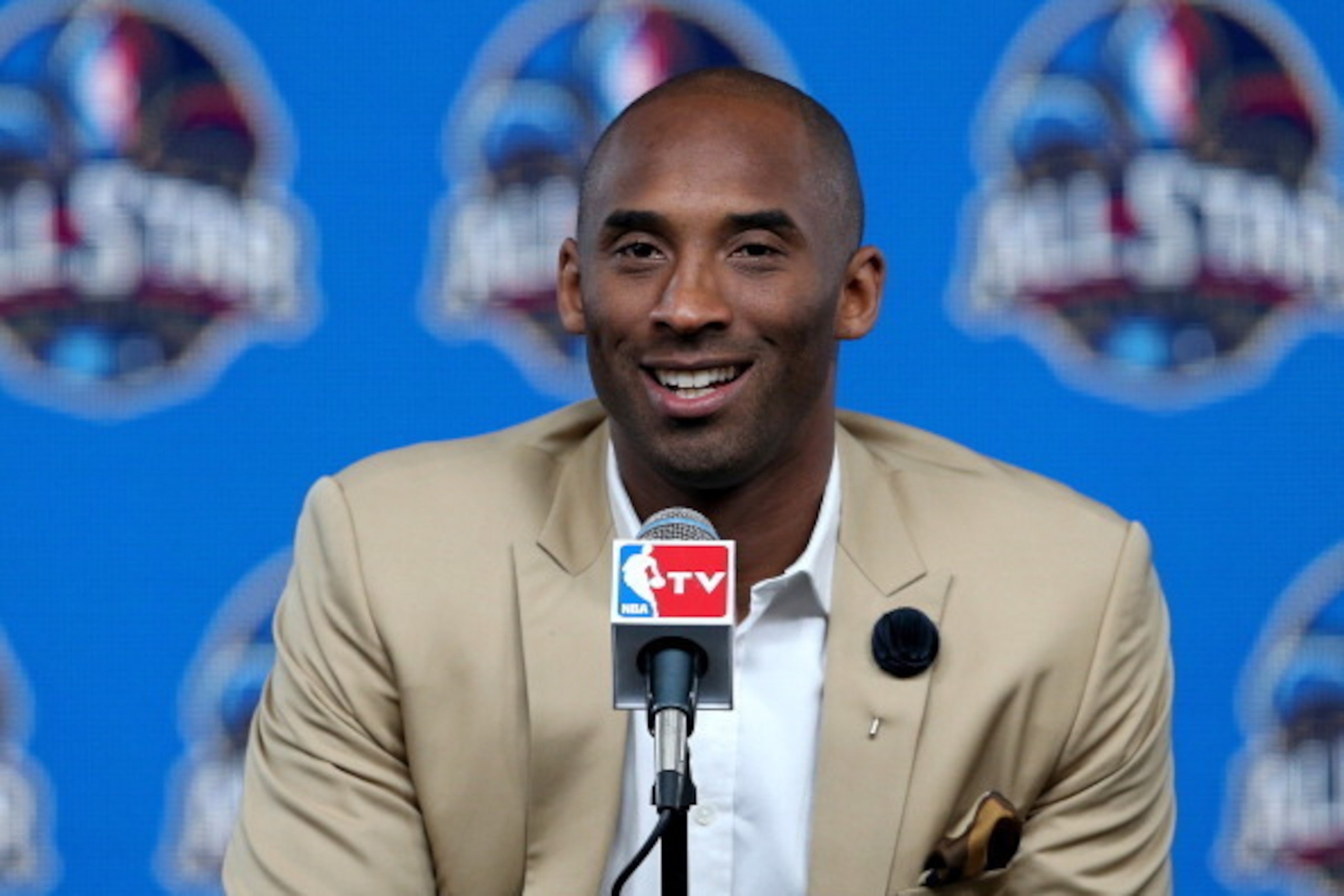NEW ORLEANS, LA - FEBRUARY 16:  Kobe Bryant of the Los Angeles Lakers addresses the media before the 2014 NBA All-Star game at the Smoothie King Center on February 16, 2014 in New Orleans, Louisiana. NOTE TO USER: User expressly acknowledges and agrees th