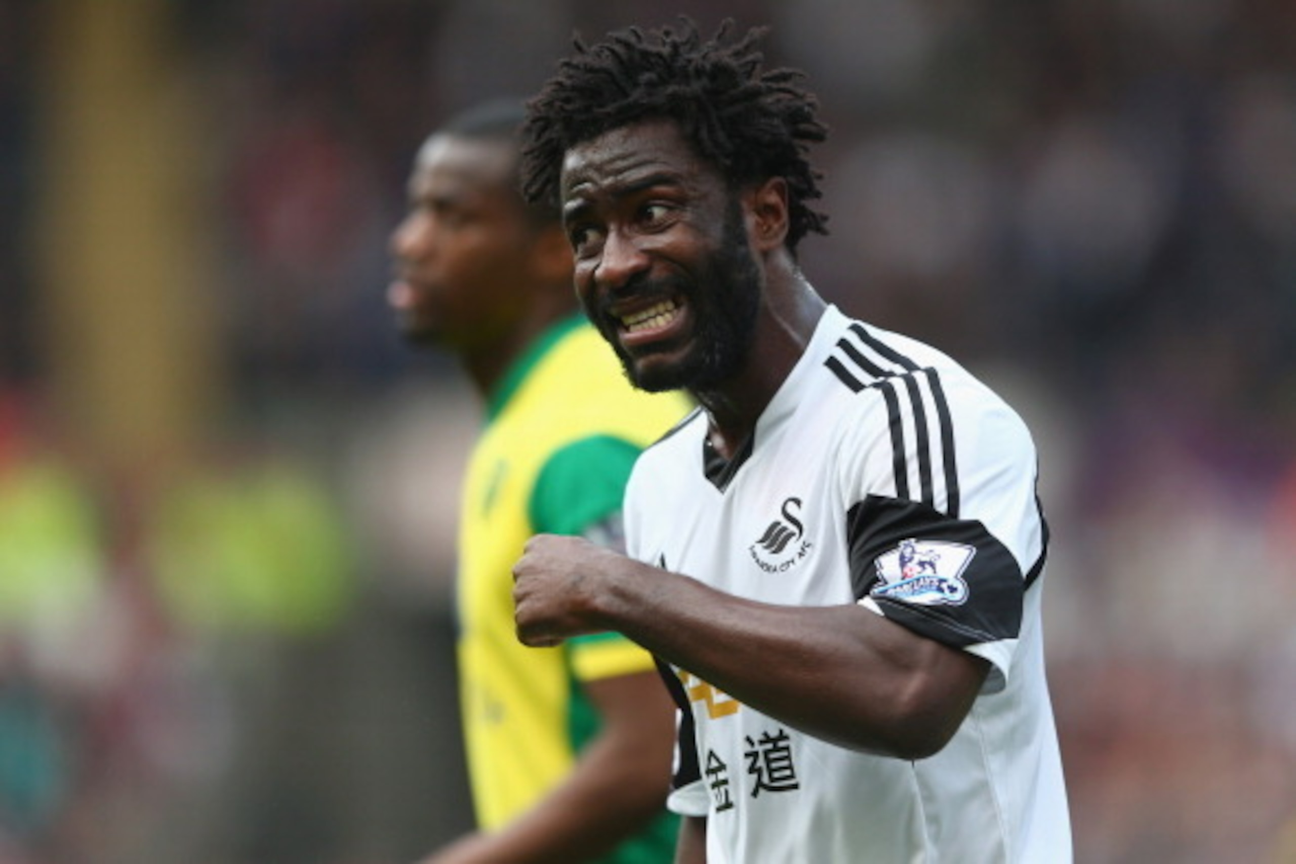 SWANSEA, WALES - MARCH 29:  Wilfried Bony of Swansea City  during the Barclays Premier League match between Swansea City and Norwich City at the Liberty Stadium on March 29, 2014 in Swansea, Wales.  (Photo by Michael Steele/Getty Images)