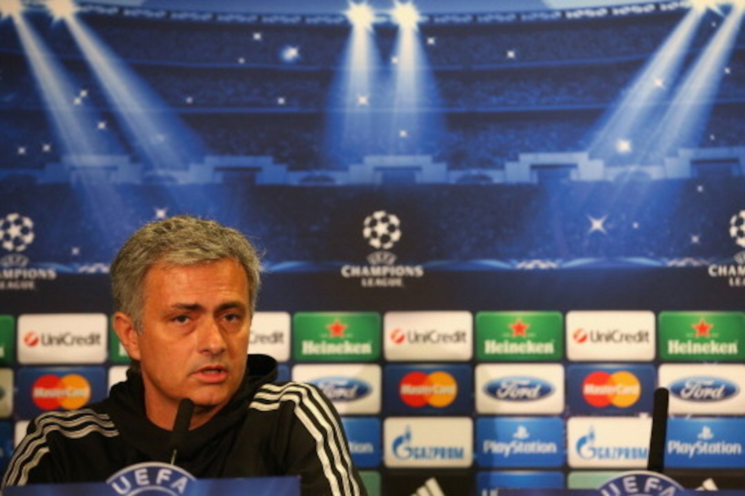 COBHAM, ENGLAND - APRIL 07:  Chelsea manager Jose Mourinho talks to the media during Chelsea Training and Press Conference on April 7, 2014 in London, England.  (Photo by Julian Finney/Getty Images)