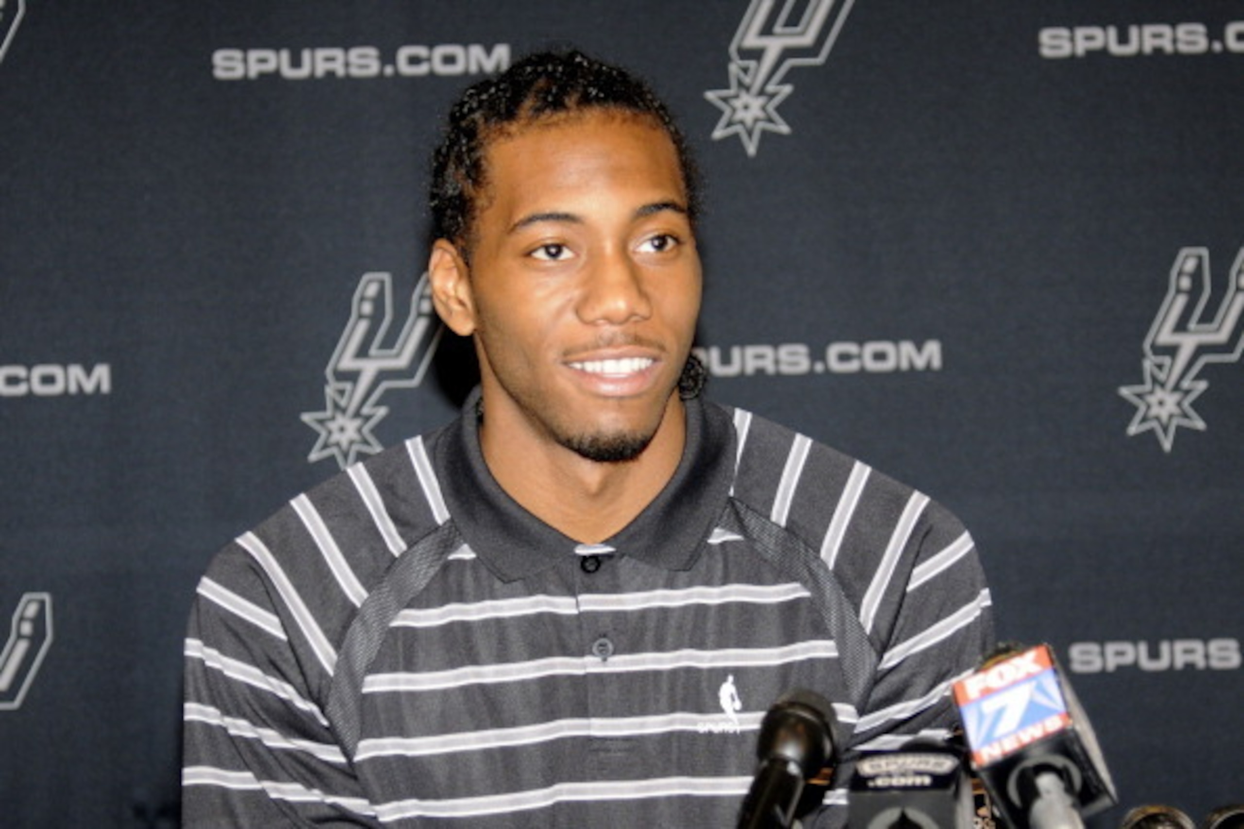 SAN ANTONIO, TX - JUNE 25: Kawhi Leonard answers questions during the introductory press conference to the San Antonio media on June 25, 2011 at the Spurs Practice Facility in San Antonio, Texas. NOTE TO USER: User expressly acknowledges and agrees that, 