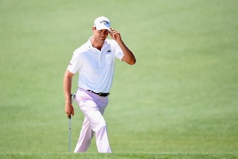 AUGUSTA, GA - APRIL 10:  Harris English of the United States reacts after a chip on the second green during the first round of the 2014 Masters Tournament at Augusta National Golf Club on April 10, 2014 in Augusta, Georgia.  (Photo by Harry How/Getty Imag