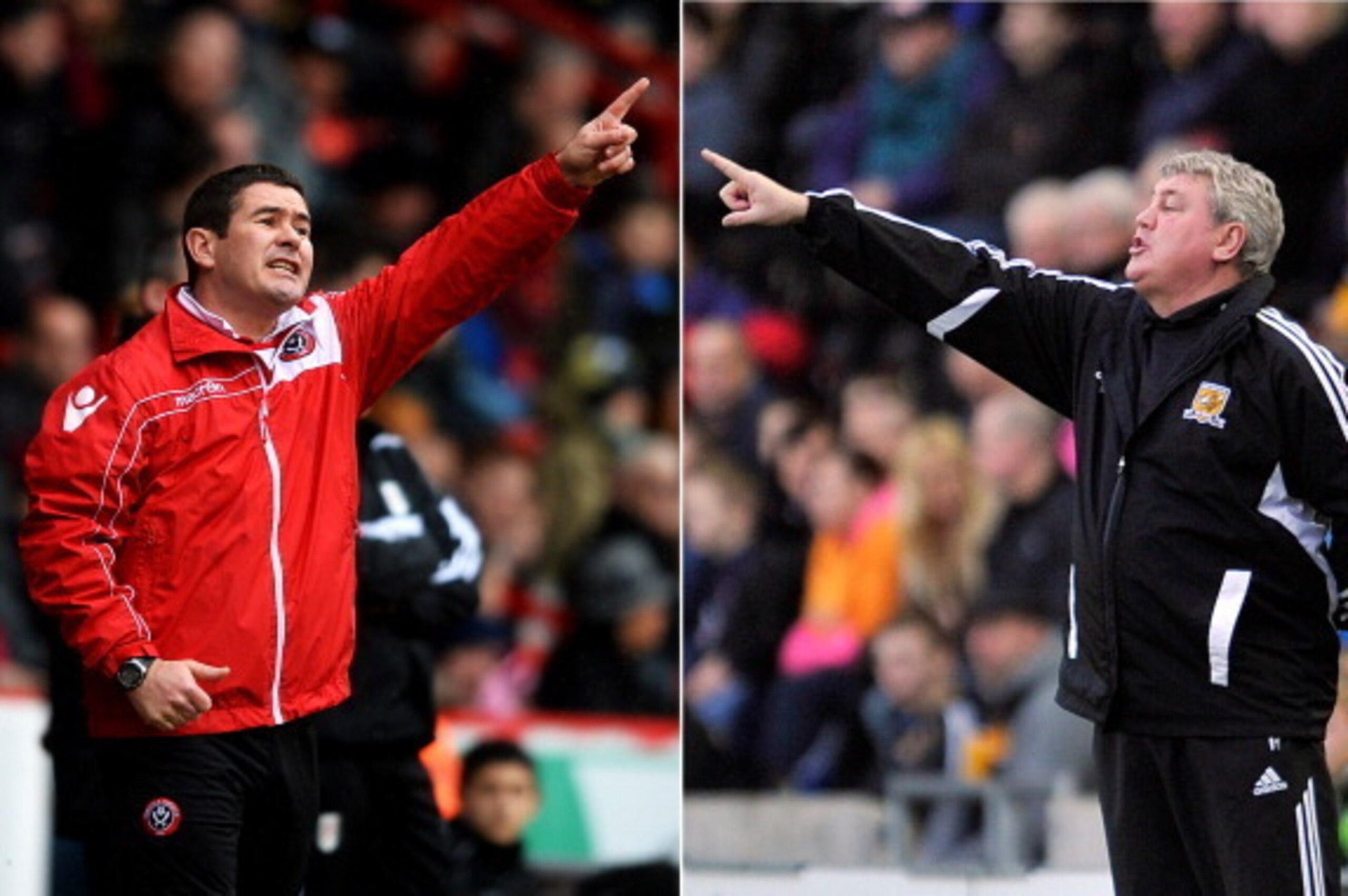 FILE PHOTO - EDITORS NOTE: COMPOSITE OF TWO IMAGES - Image Numbers 465168533 (L) and 159064930) In this composite image a comparison has been made between Nigel Clough (L) the Manager of Sheffield United and Steve Bruce,Hull City manager prior to the FA C