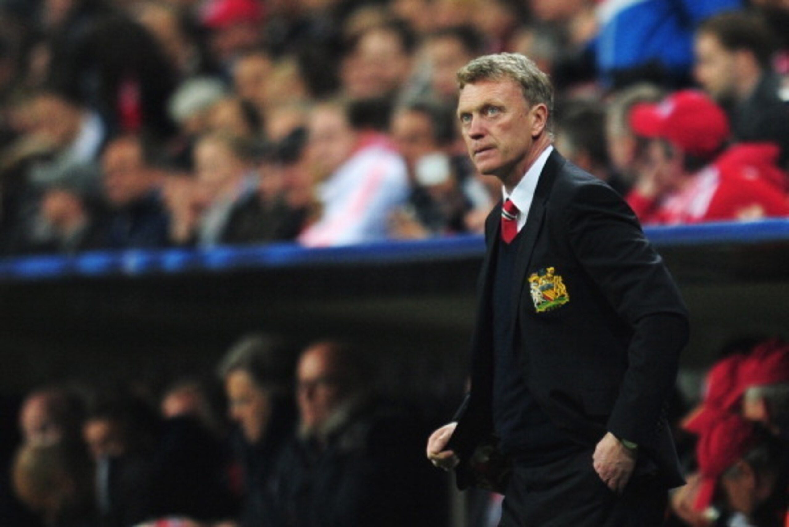 MUNICH, GERMANY - APRIL 09:  David Moyes, manager of Manchester United looks on during the UEFA Champions League Quarter Final second leg match between FC Bayern Muenchen and Manchester United at Allianz Arena on April 9, 2014 in Munich, Germany.  (Photo 