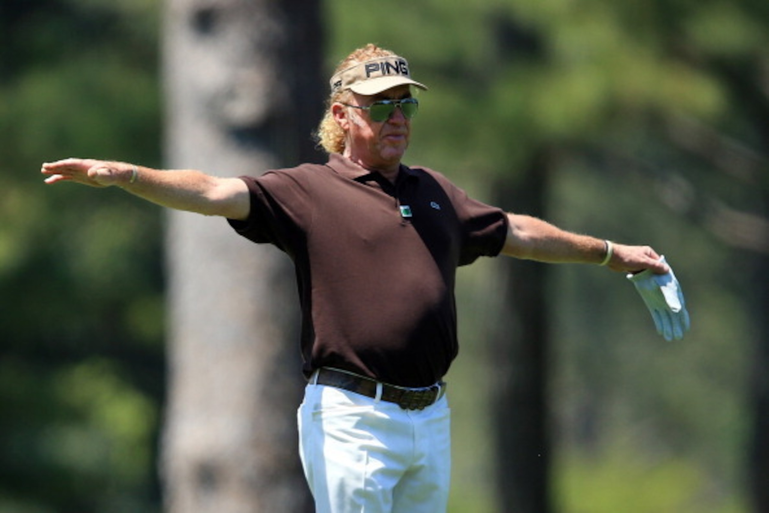 AUGUSTA, GA - APRIL 12:  Miguel Angel Jimenez of Spain waits in the 14th fairway during the third round of the 2014 Masters Tournament at Augusta National Golf Club on April 12, 2014 in Augusta, Georgia.  (Photo by David Cannon/Getty Images)