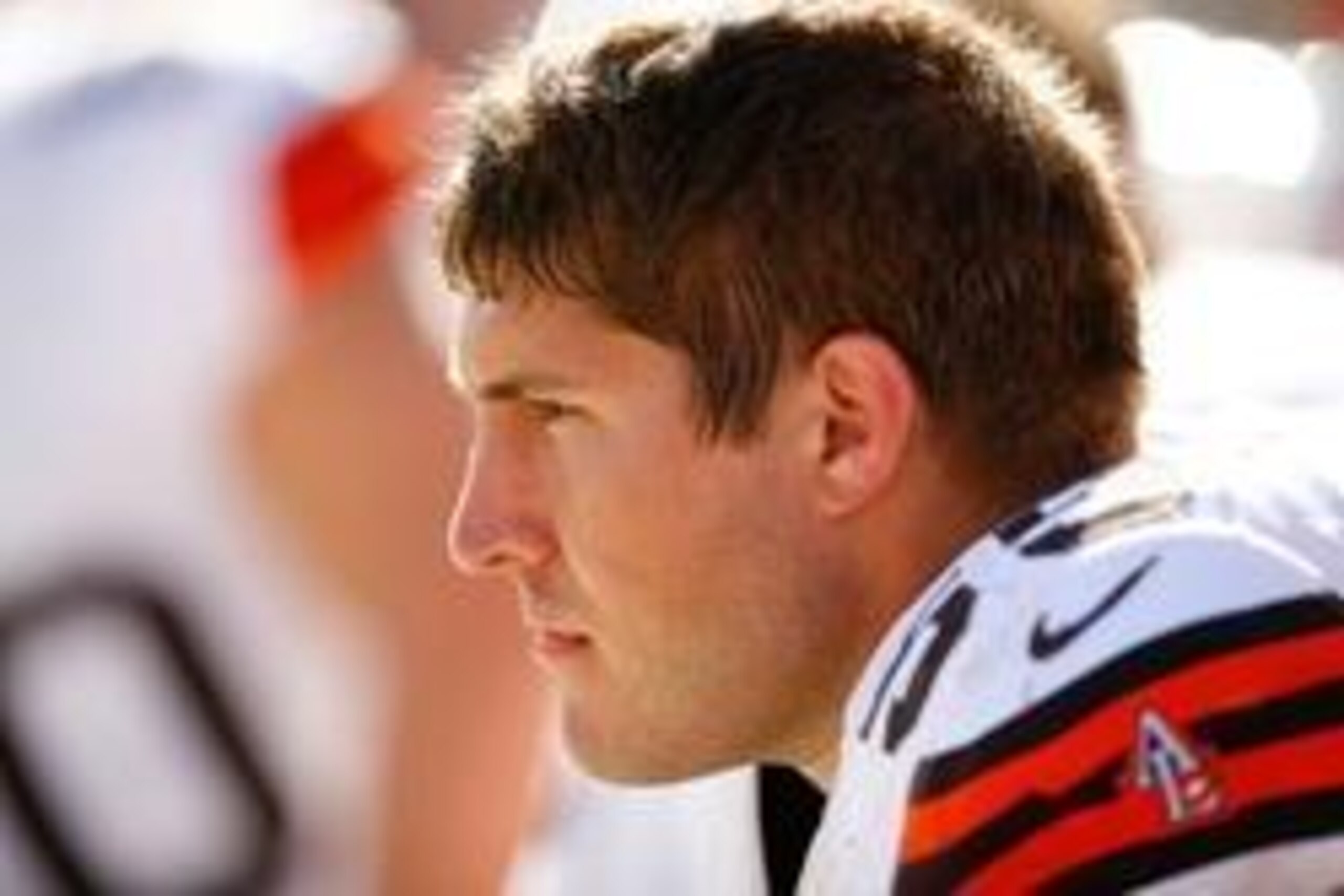 Sep 9, 2012; Cleveland, OH, USA; Cleveland Browns center Alex Mack (55) sits on the bench against the Philadelphia Eagles during the fourth quarter at Cleveland Browns Stadium. The Browns lose to the Eagles 16-17. Mandatory Credit: Raj Mehta-USA TODAY Spo