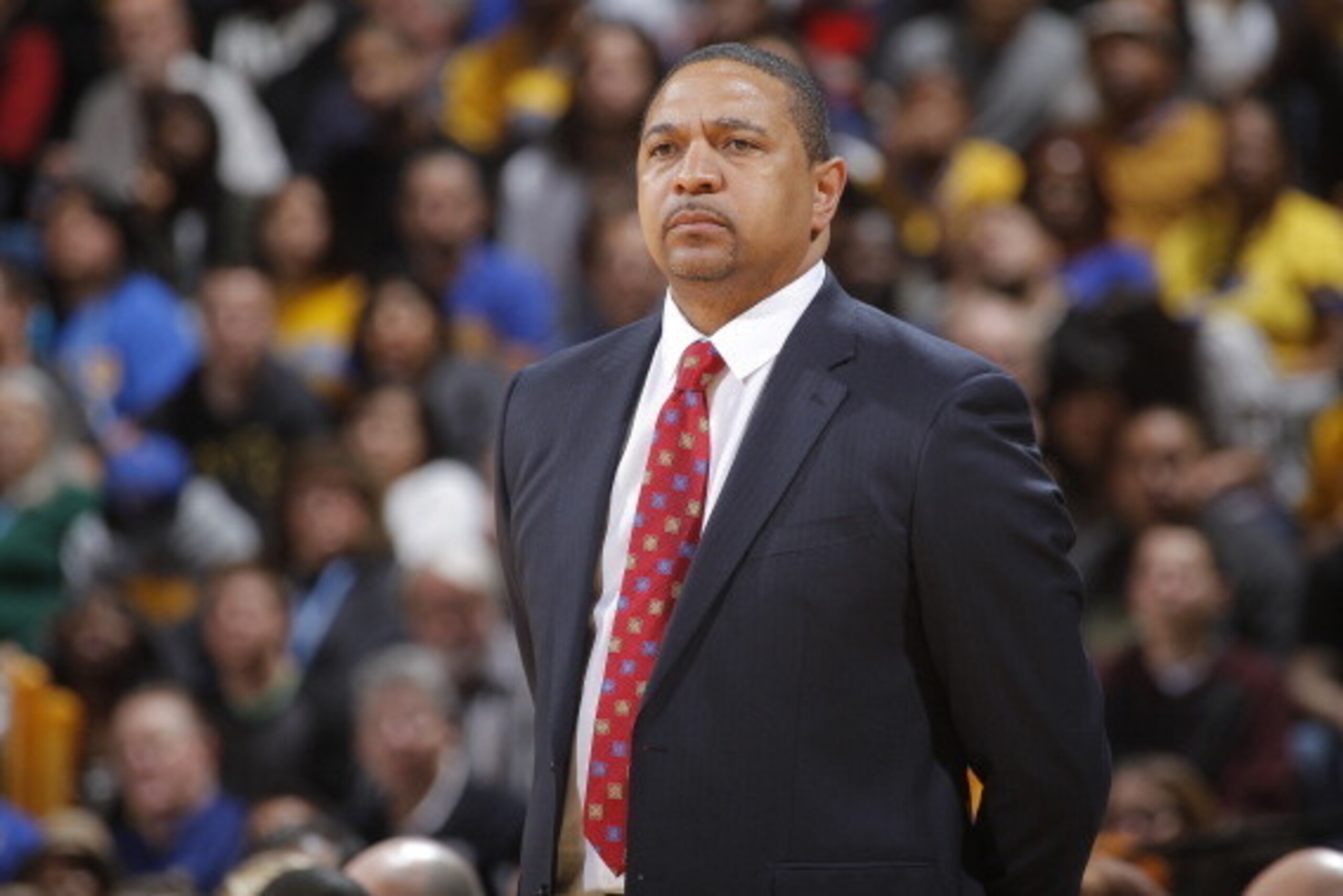 OAKLAND, CA - MARCH 30: Head Coach Mark Jackson of the Golden State Warriors coaches against the New York Knicks on March 30, 2014 at Oracle Arena in Oakland, California. NOTE TO USER: User expressly acknowledges and agrees that, by downloading and or usi