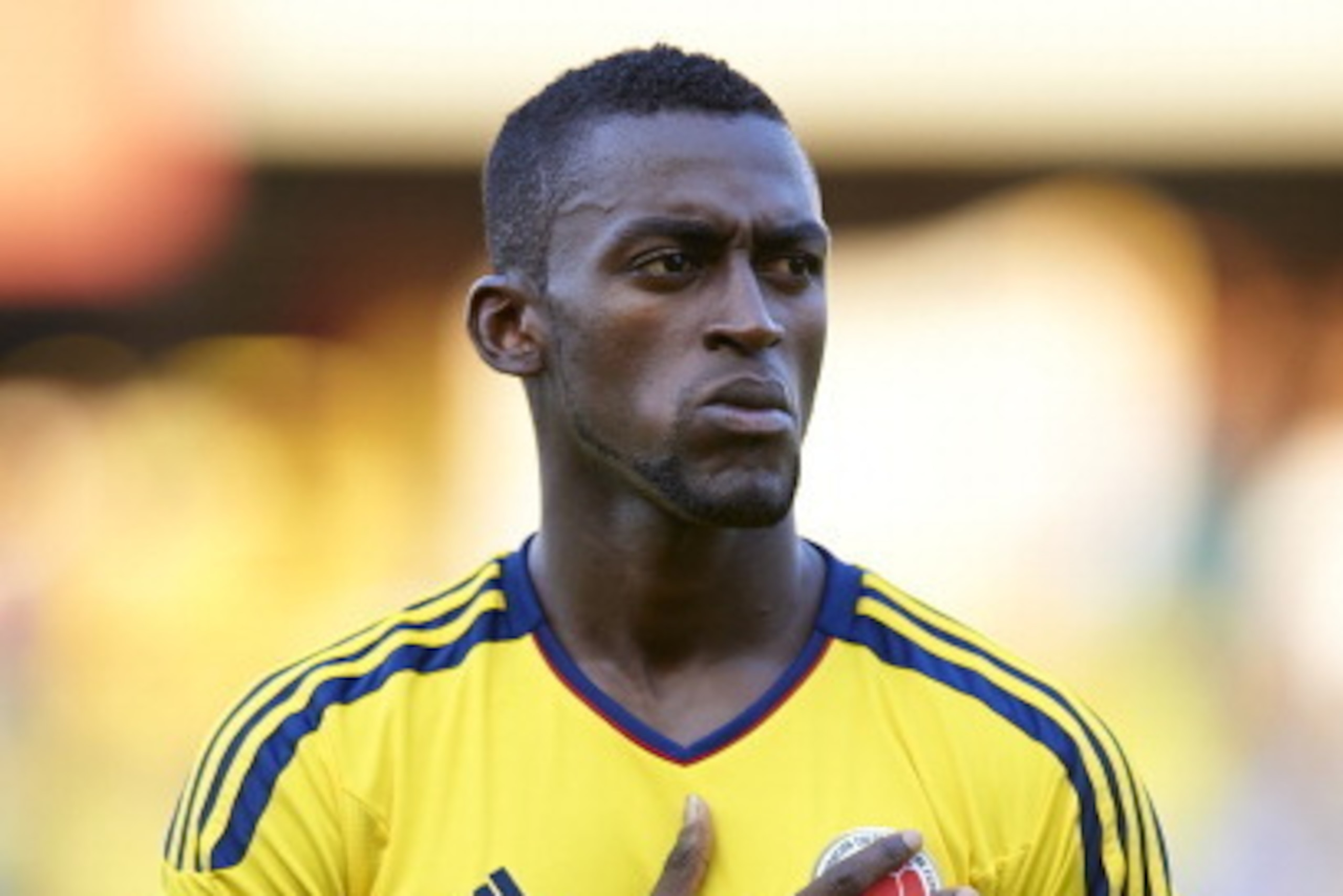 BARCELONA, SPAIN - AUGUST 14:  Jackson Martinez of Colombia lines up ahead of the International Friendly match between Colombia and Serbia at the Mini Estadi Stadium on August 14, 2013 in Barcelona, Spain.  (Photo by Manuel Queimadelos Alonso/Getty Images