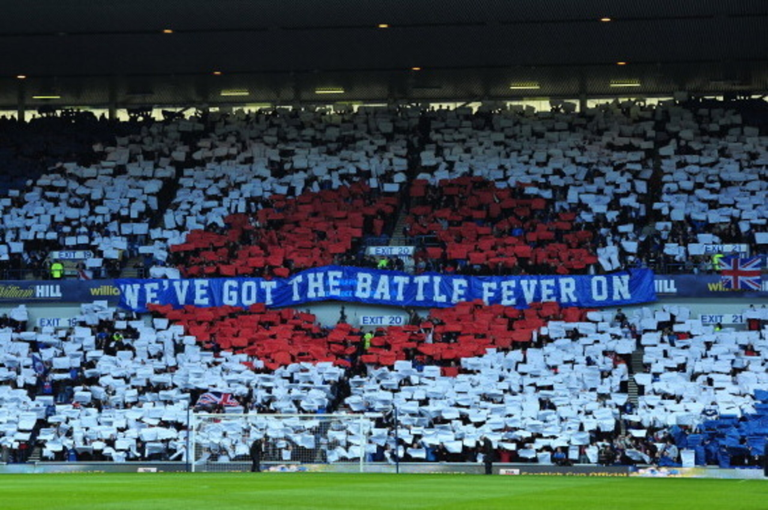 GLASGOW, SCOTLAND - APRIL 12 : Rangers fans show there support for there beleaguered club during the William Hill Scottish Cup Semi Final between Rangers and Dundee United at Ibrox Stadium on April 12, 2014 in Glasgow, Scotland. (Photo by Mark Runnacles/G