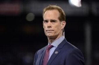 Oct 23, 2013; Boston, MA, USA; FOX commentator Joe Buck before game one of the MLB baseball World Series between the St. Louis Cardinals and Boston Red Sox at Fenway Park. Mandatory Credit: Robert Deutsch-USA TODAY Sports