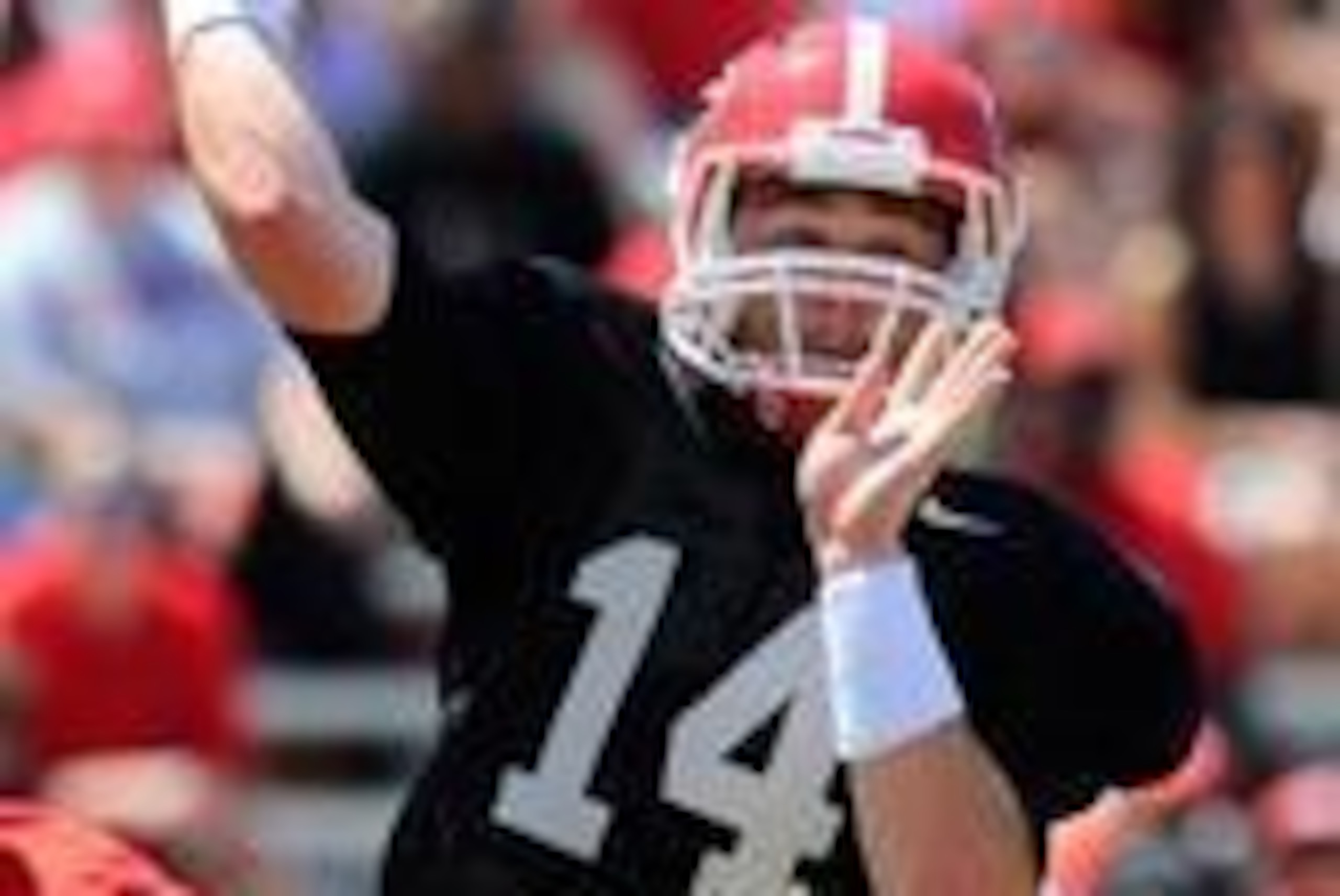 Apr 12, 2014; Athens, GA, USA; Georgia Bulldogs quarterback Hutson Mason (14) passes the ball during the first half of the Georgia Spring Game at Sanford Stadium. Red defeated Black 27-24. Mandatory Credit: Dale Zanine-USA TODAY Sports Apr 12, 2014; Athens, GA, USA; Georgia Bulldogs quarterback Hutson Mason (14) passes the ball during the first half of the Georgia Spring Game at Sanford Stadium. Red defeated Black 27-24. Mandatory Credit: Dale Zanine-USA TODAY Sports