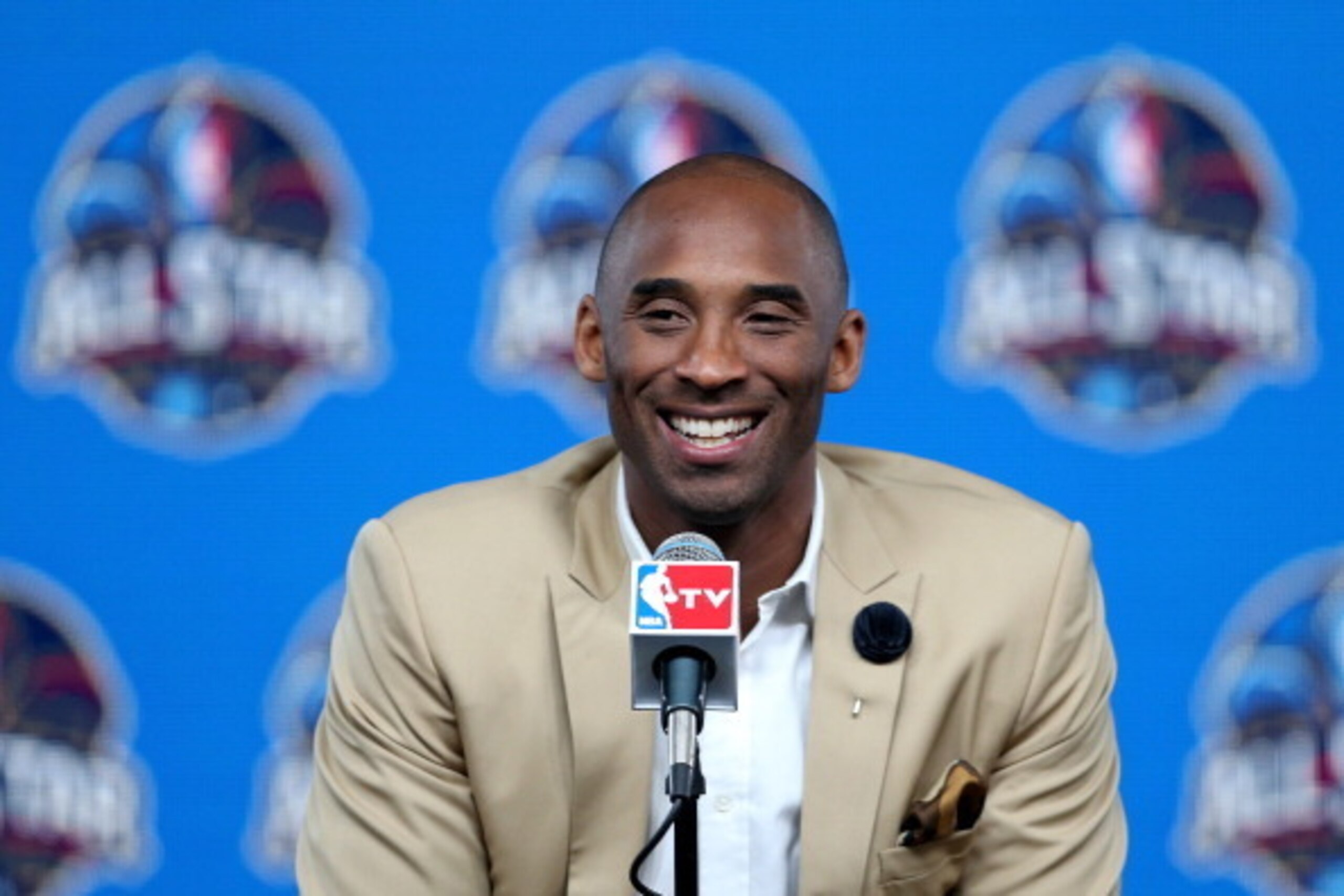 NEW ORLEANS, LA - FEBRUARY 16:  Kobe Bryant of the Los Angeles Lakers addresses the media before the 2014 NBA All-Star game at the Smoothie King Center on February 16, 2014 in New Orleans, Louisiana. NOTE TO USER: User expressly acknowledges and agrees th