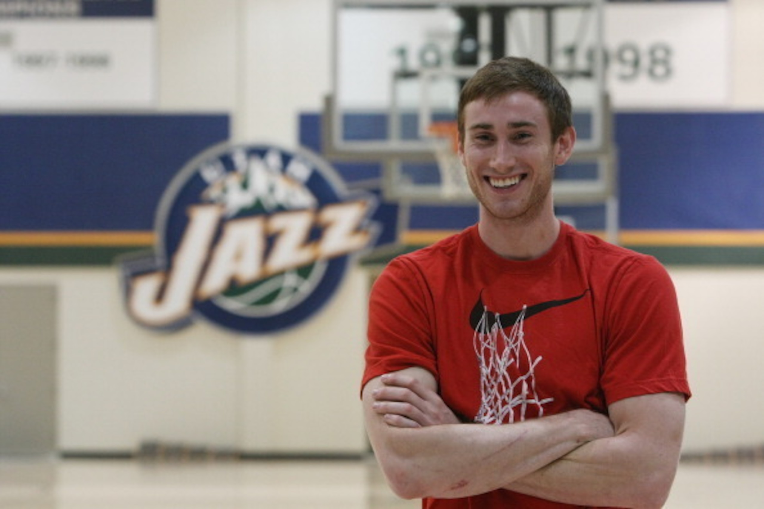 SALT LAKE CITY, UT - MARCH 21:  Alec Burks #10 and Gordon Hayward #20 of the Utah Jazz during a basketball clinic with the Guadalupe School at Zions Bank Basketball Center on March 21, 2014 in Salt Lake City, Utah. NOTE TO USER: User expressly acknowledge