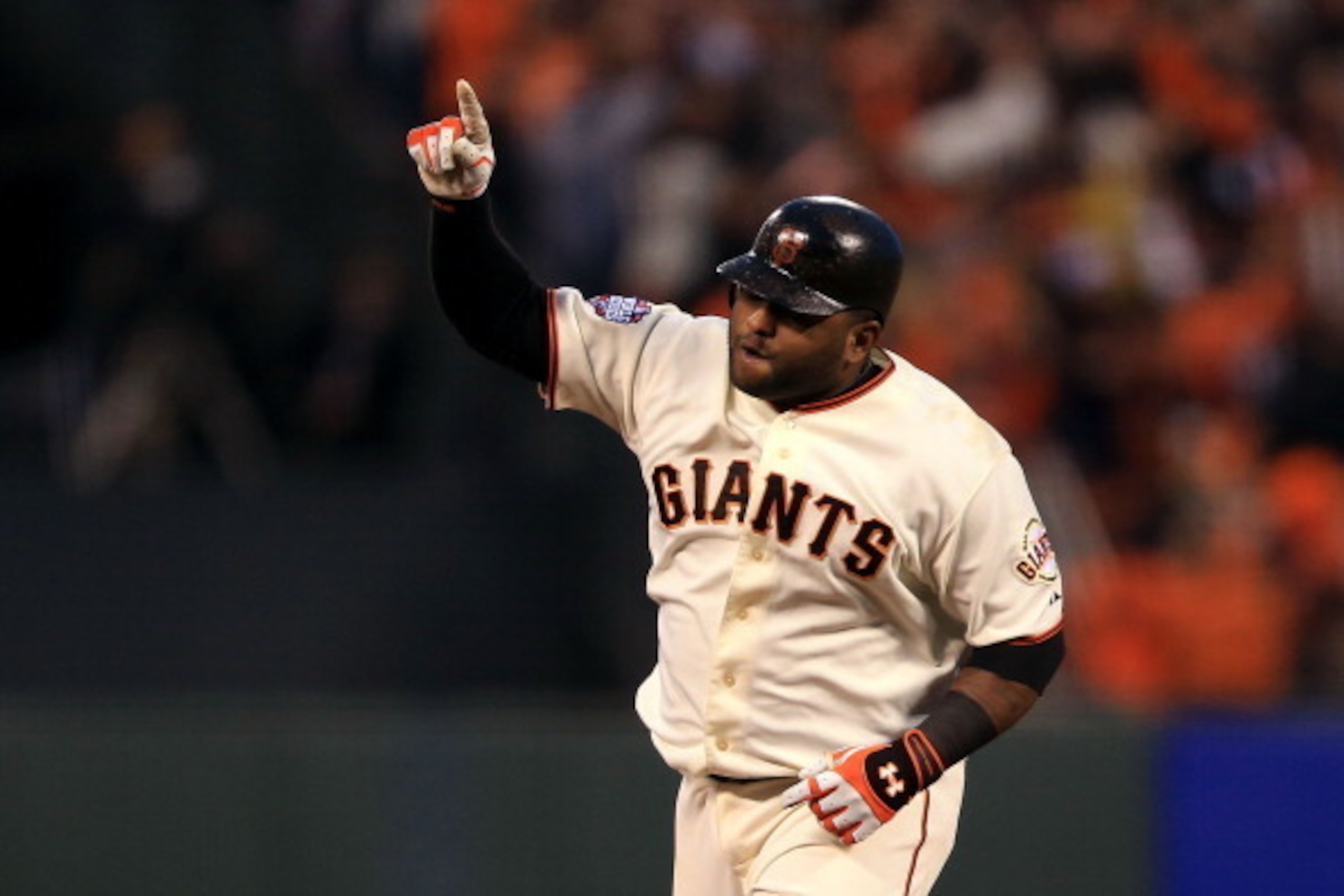 SAN FRANCISCO, CA - OCTOBER 24:  Pablo Sandoval #48 of the San Francisco Giants rounds the bases after hitting a solo home run to center field against Al Alburquerque #62 of the Detroit Tigers in the fifth inning during Game One of the Major League Baseba