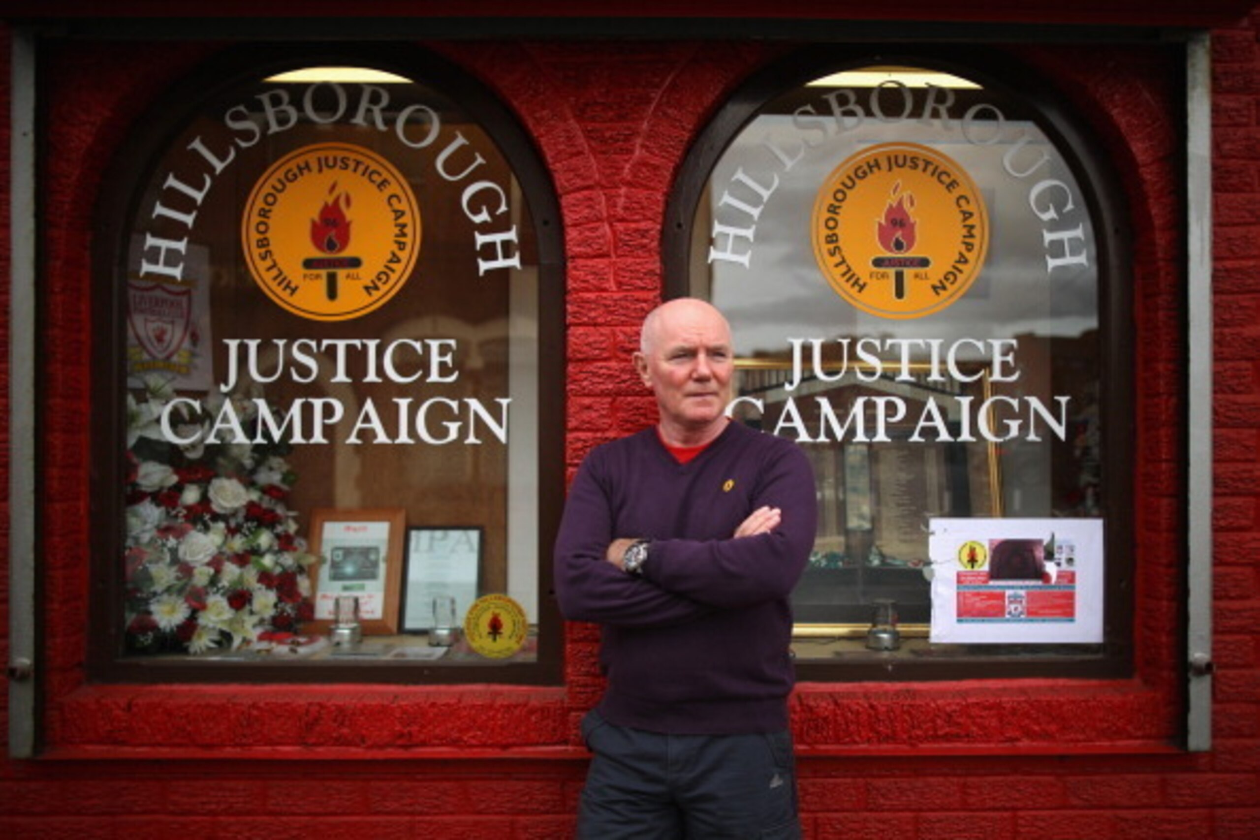 LIVERPOOL, ENGLAND - SEPTEMBER 10:  Steve Kelly of the Hillsborough Justice Campaign poses outside the campaign headquarters near Anfield Stadium, home of Liverpool Football Club on September 10, 2012 in Liverpool, England. Steve Kelly's brother Michael w