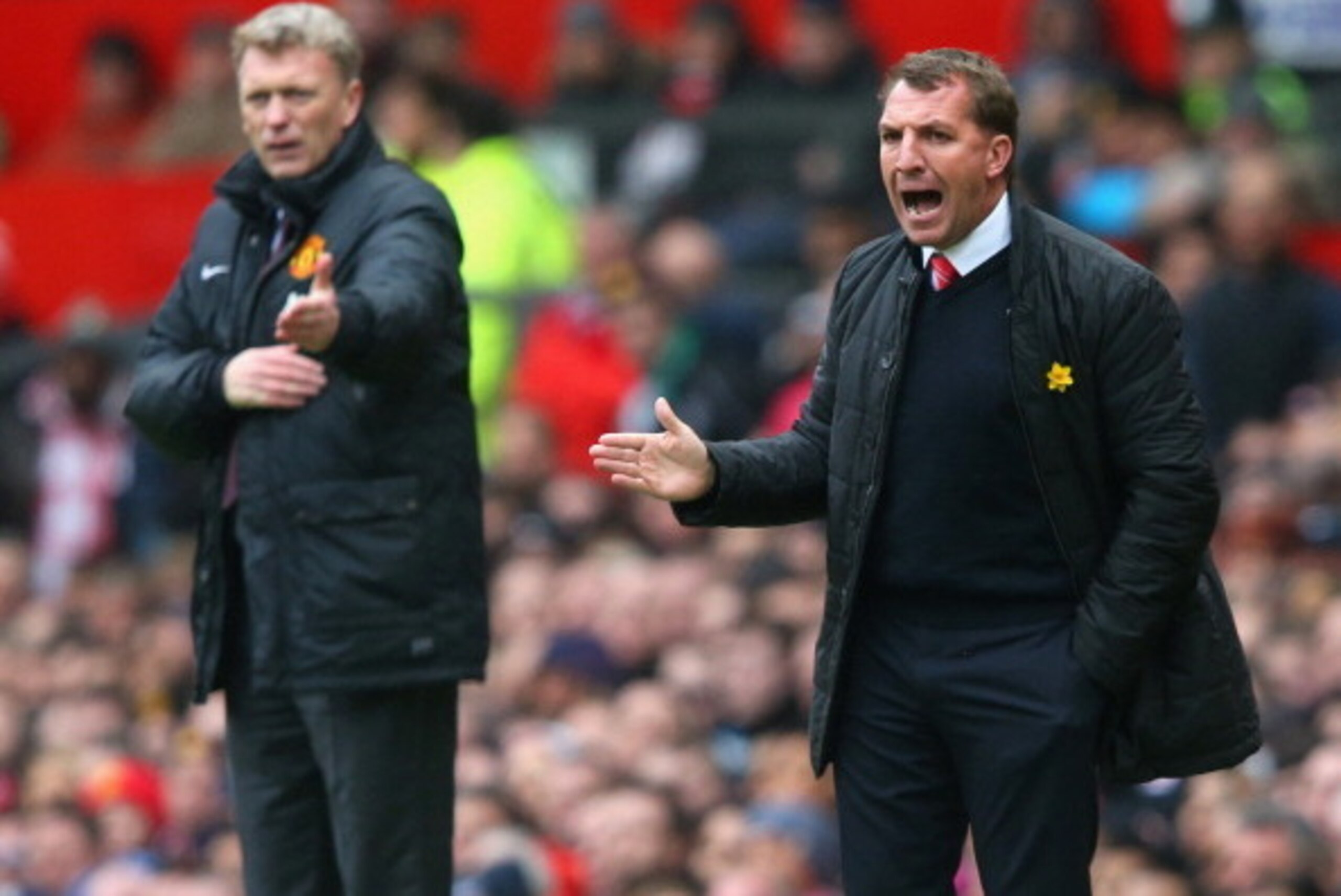 MANCHESTER, ENGLAND - MARCH 16:  Liverpool Manager Brendan Rodgers gestures during the Barclays Premier League match between Manchester United and Liverpool at Old Trafford on March 16, 2014 in Manchester, England.  (Photo by Alex Livesey/Getty Images)