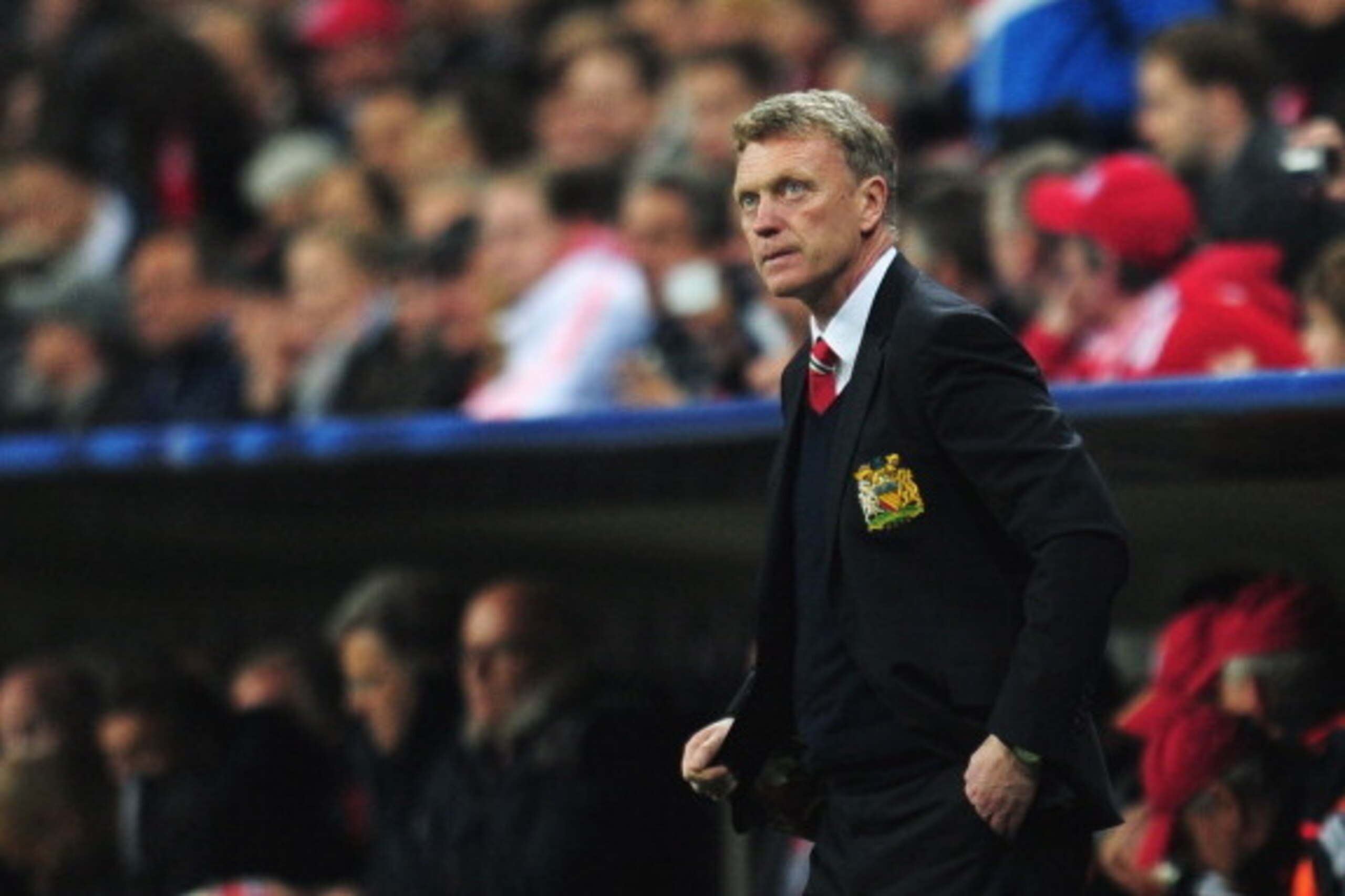 MUNICH, GERMANY - APRIL 09:  David Moyes, manager of Manchester United looks on during the UEFA Champions League Quarter Final second leg match between FC Bayern Muenchen and Manchester United at Allianz Arena on April 9, 2014 in Munich, Germany.  (Photo