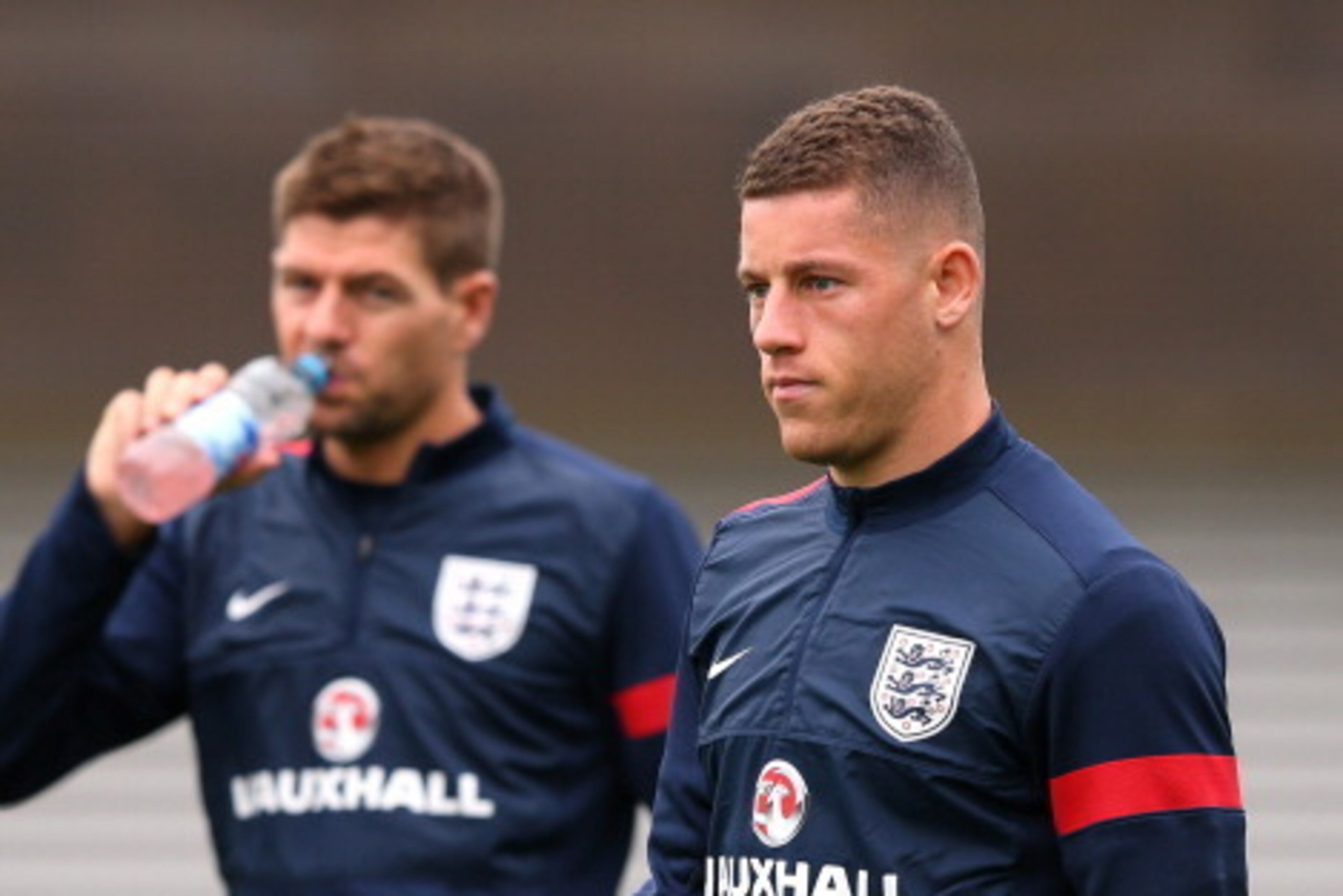 BURTON-UPON-TRENT, ENGLAND - SEPTEMBER 03: Ross Barkley and Steven Gerrard of England arrive for a training session at St Georges Park on September 3, 2013 in Burton-upon-Trent, England. (Photo by Alex Livesey/Getty Images) BURTON-UPON-TRENT, ENGLAND - SEPTEMBER 03: Ross Barkley and Steven Gerrard of England arrive for a training session at St Georges Park on September 3, 2013 in Burton-upon-Trent, England. (Photo by Alex Livesey/Getty Images)
