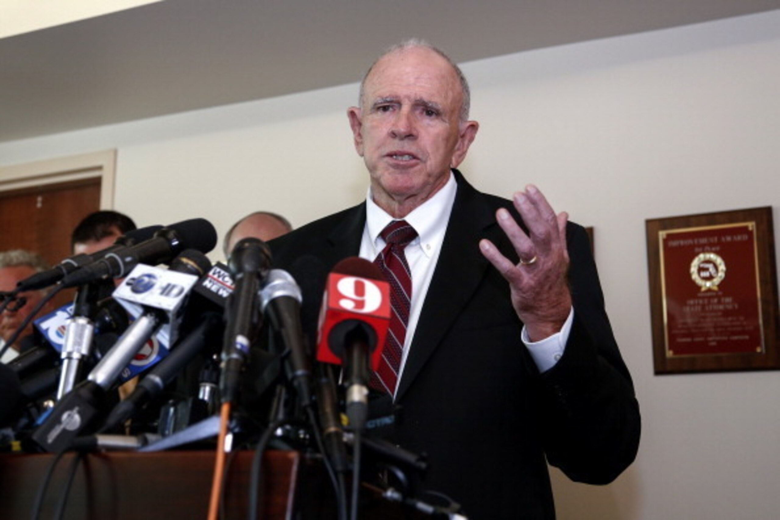 TALLAHASSEE, FL - DECEMBER 5: State Attorney William Meggs addresses the media about the finding on the alleged sexual assault case involving Florida State quarterback Jameis Winston on December 5, 2013 in Tallahassee, Florida. The State Attorney's office