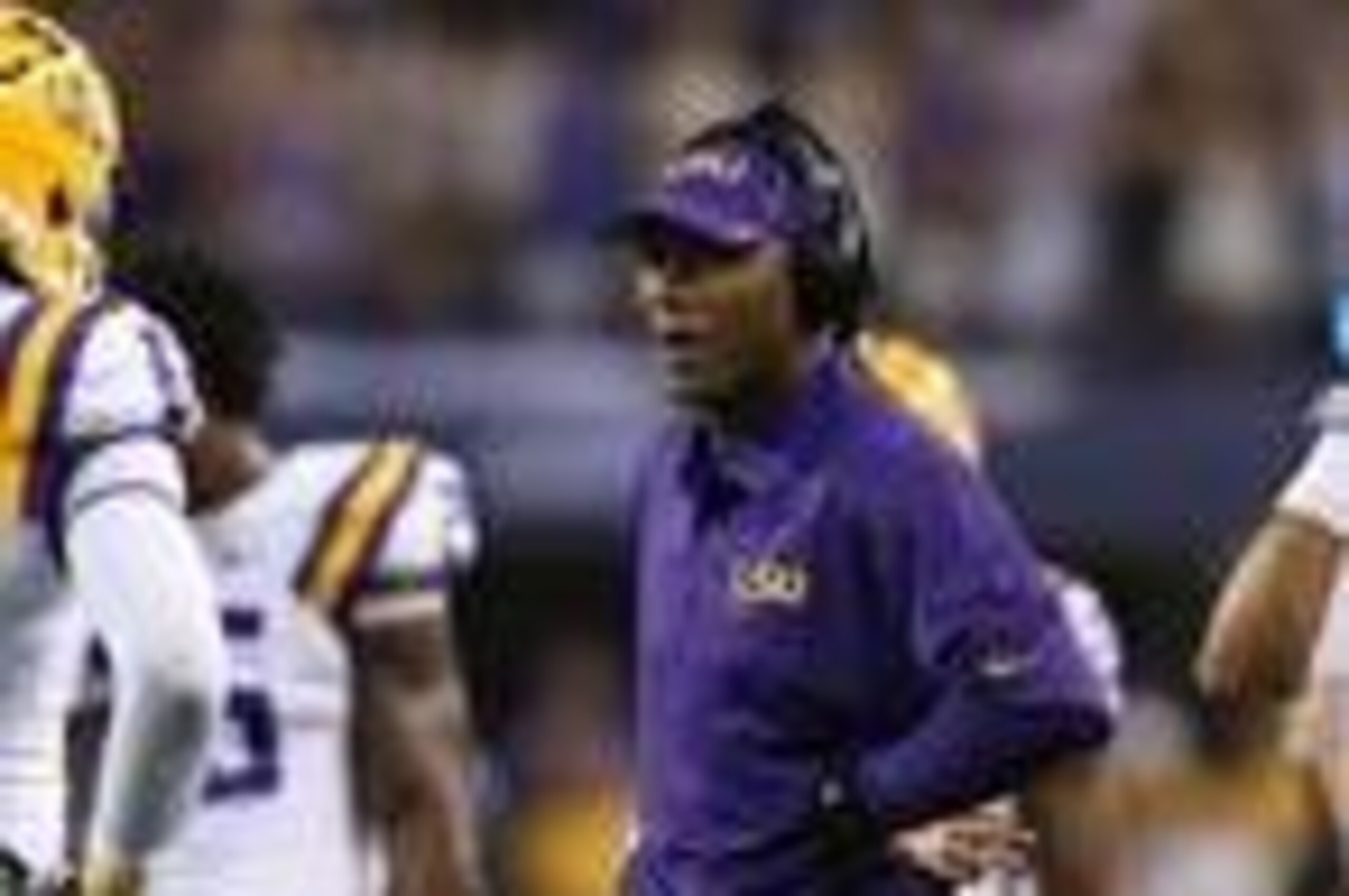 Aug 31, 2013; Arlington, TX, USA; LSU Tigers defensive backs coach Corey Raymond on the sidelines during the game against the Texas Christian Horned Frogs at AT&T Stadium. Mandatory Credit: Matthew Emmons-USA TODAY Sports