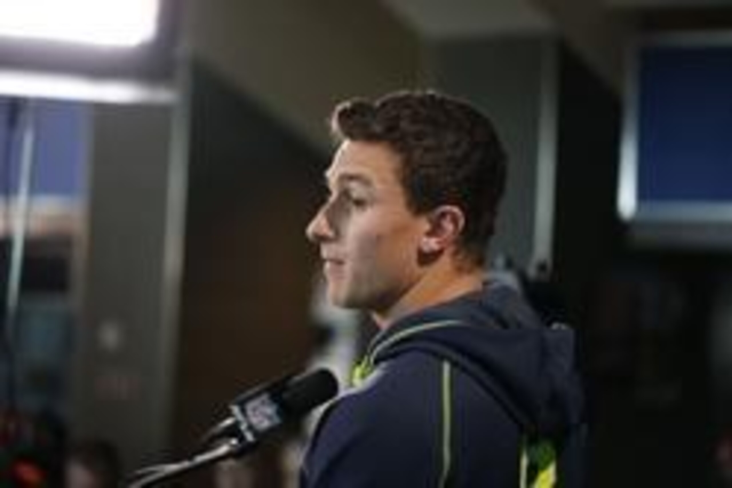 Feb 21, 2014; Indianapolis, IN, USA; Texas A&M Aggies quarterback Johnny Manziel speaks to the media in a press conference during the 2014 NFL Combine at Lucas Oil Stadium. Mandatory Credit: Brian Spurlock-USA TODAY Sports