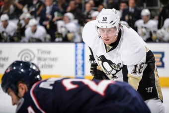 COLUMBUS, OH - MARCH 28:  James Neal #18 of the Pittsburgh Penguins skates against the Columbus Blue Jackets on March 28, 2014 at Nationwide Arena in Columbus, Ohio.  (Photo by Jamie Sabau/NHLI via Getty Images)