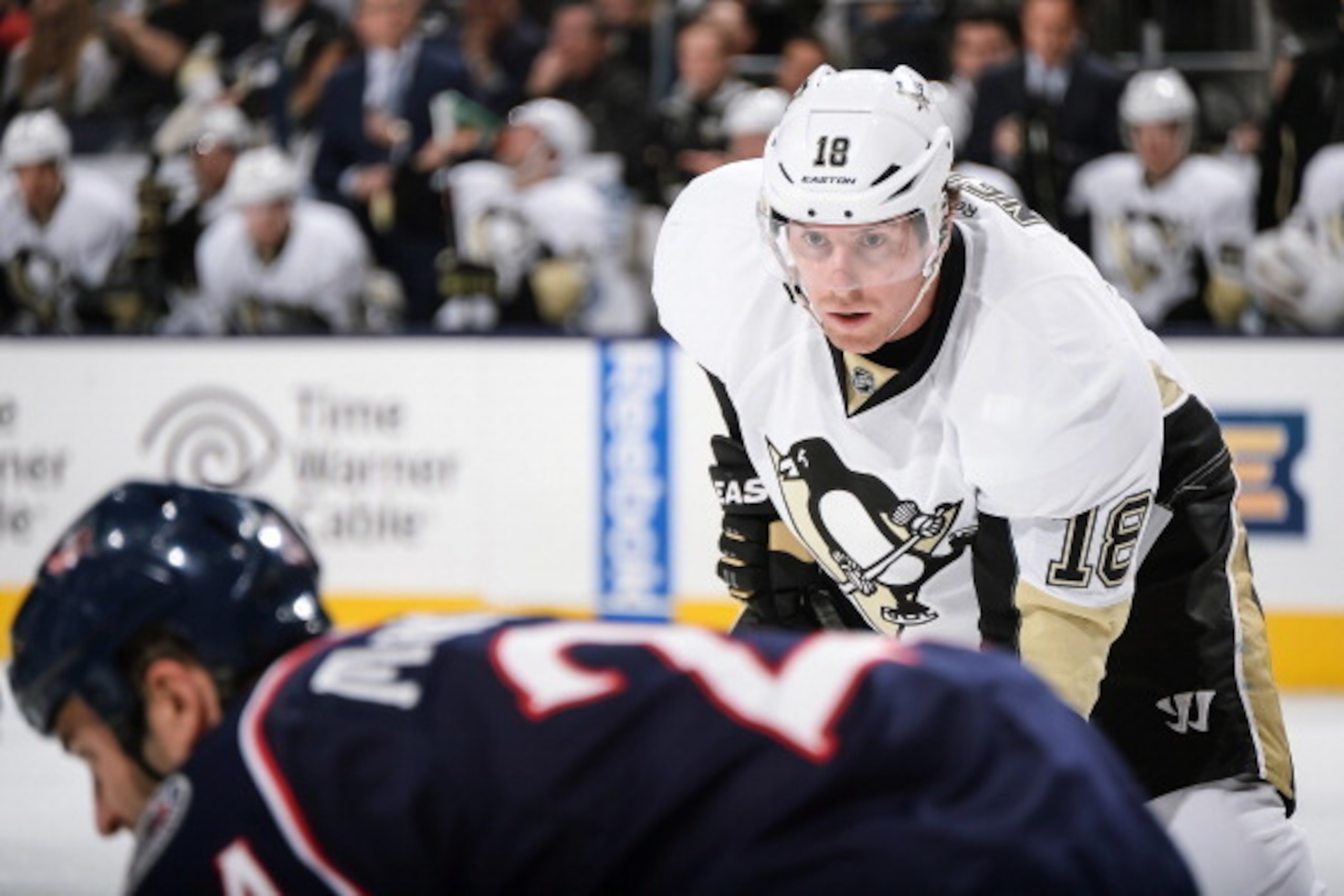 COLUMBUS, OH - MARCH 28:  James Neal #18 of the Pittsburgh Penguins skates against the Columbus Blue Jackets on March 28, 2014 at Nationwide Arena in Columbus, Ohio.  (Photo by Jamie Sabau/NHLI via Getty Images)